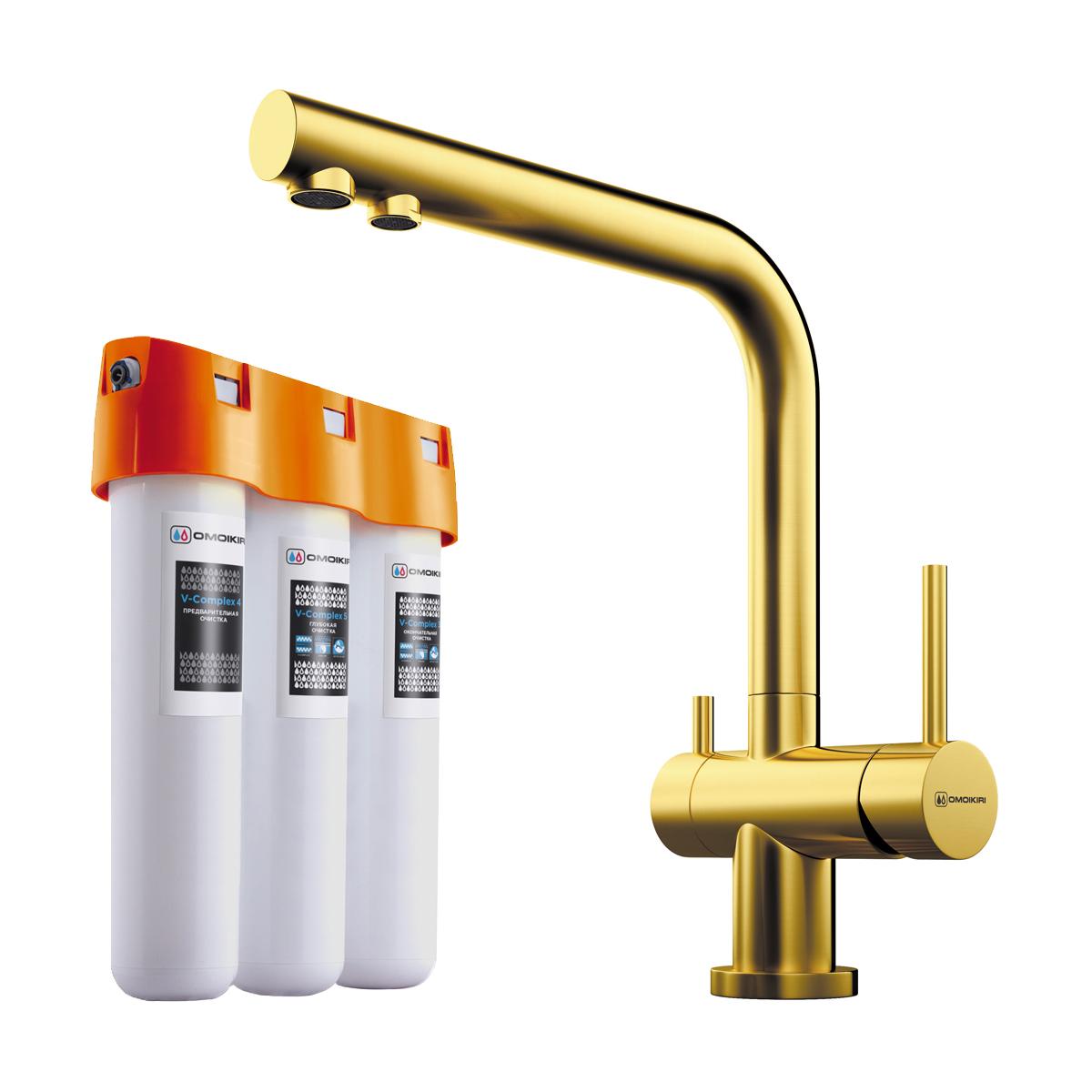 Комплект смеситель + фильтр Omoikiri Nagano-LG + Pure drop Lite 4178.8028