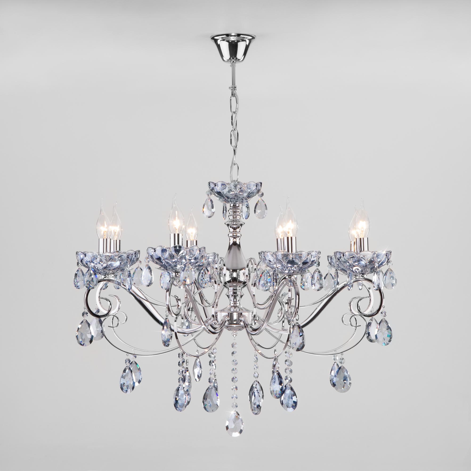 Классическая подвесная люстра с хрусталем Eurosvet 10109/8 хром/лазурный хрусталь Strotskis