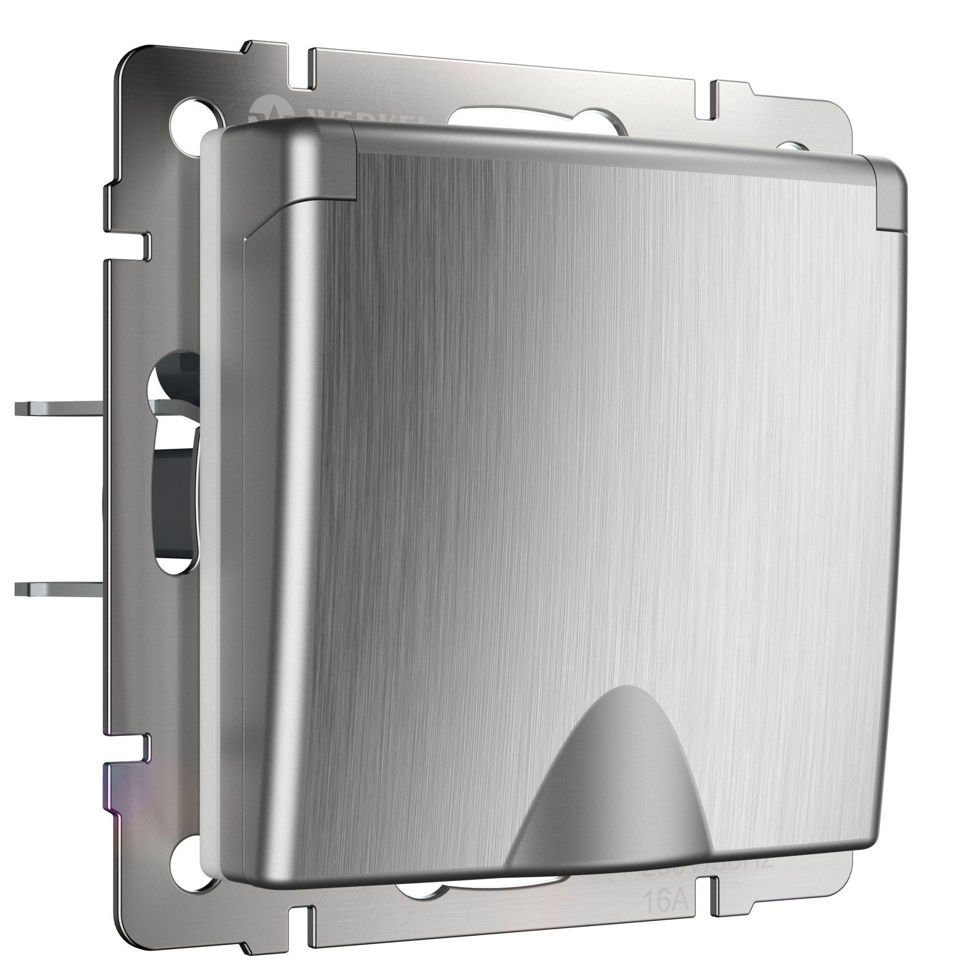 Розетка влагозащищенная с заземлением с защитной крышкой и шторками cеребряный рифленый Werkel W1171
