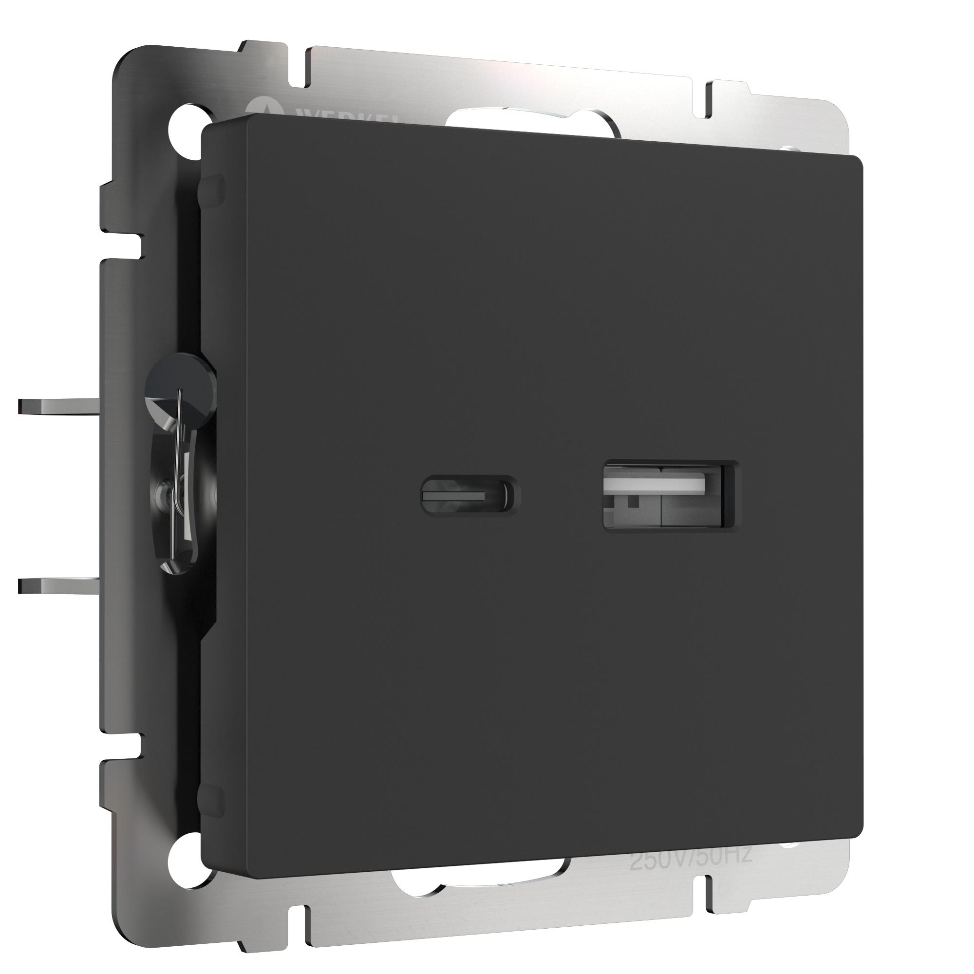 Розетка USB тип A+С черный матовый Werkel W1171808