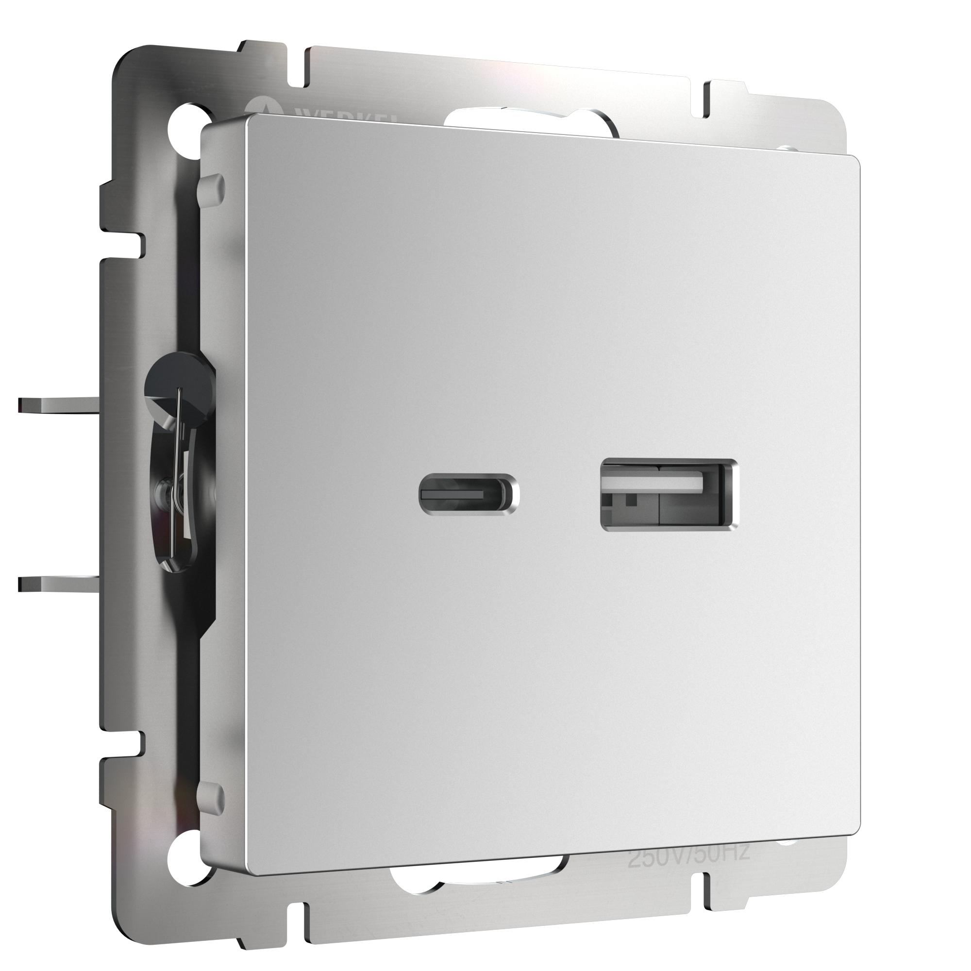 Розетка USB тип A+С серебряный Werkel W1171806