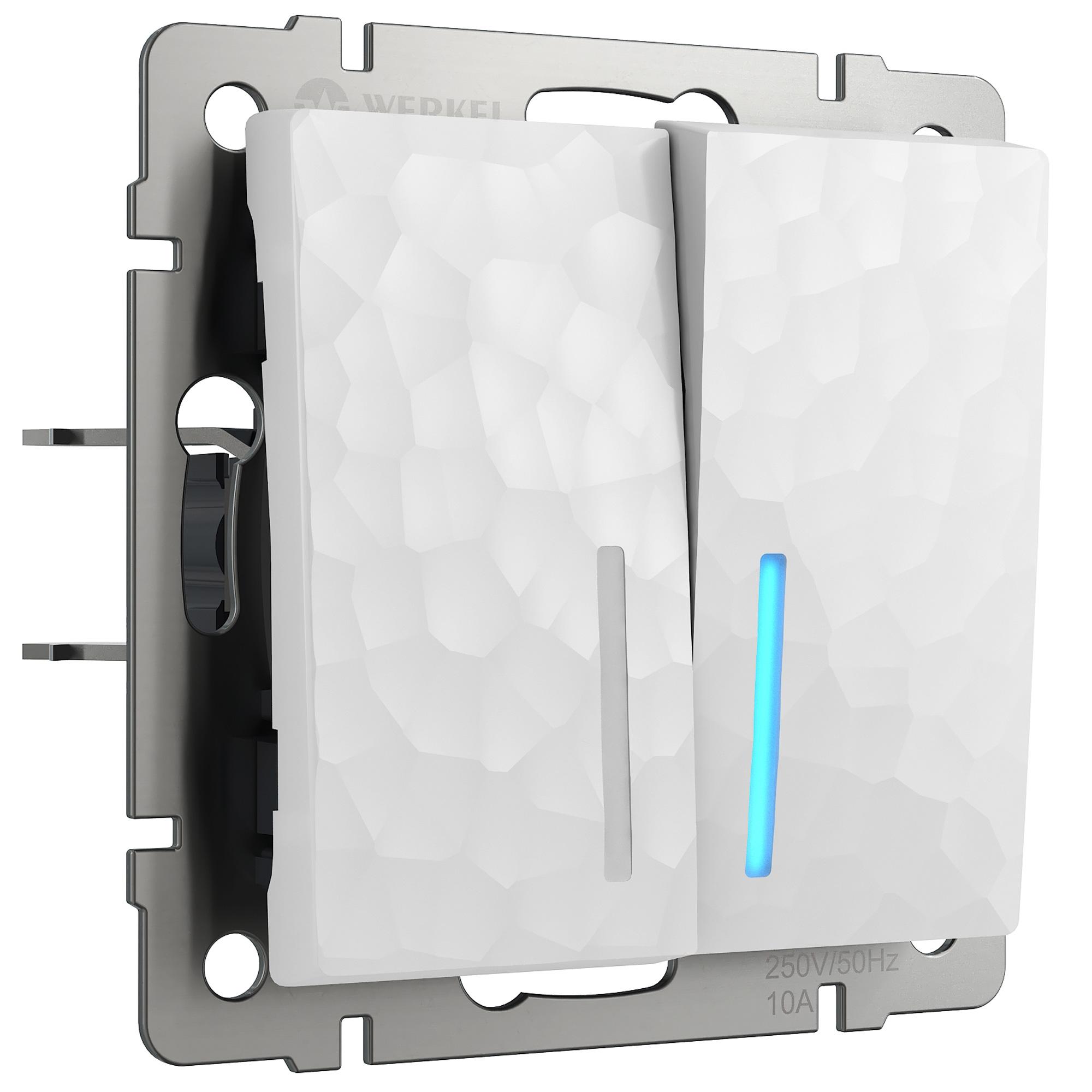 Выключатель двухклавишный с подсветкой белый Werkel W1220101