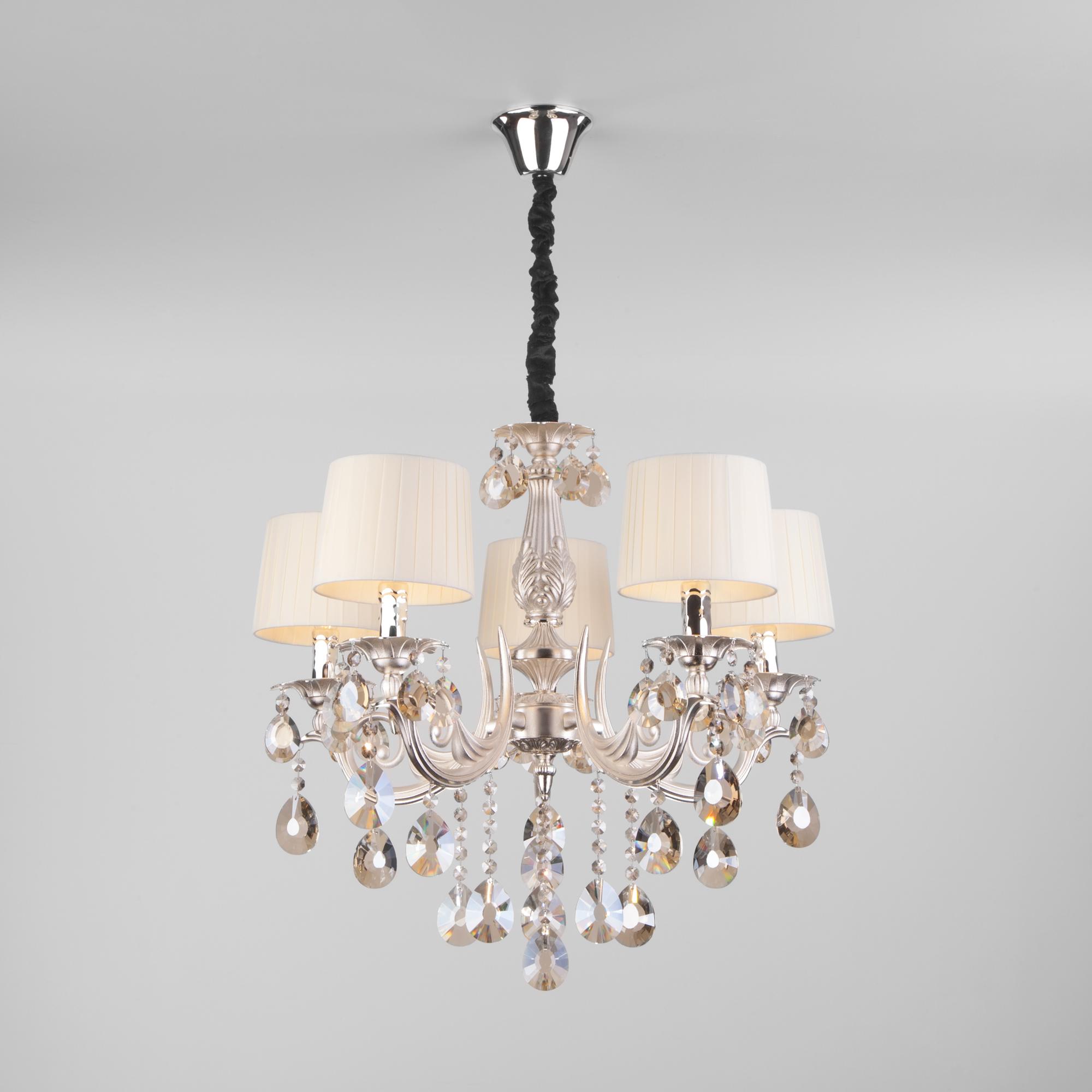 Подвесная люстра с хрусталем Eurosvet 10098/5 серебро/тонированный хрусталь Strotskis