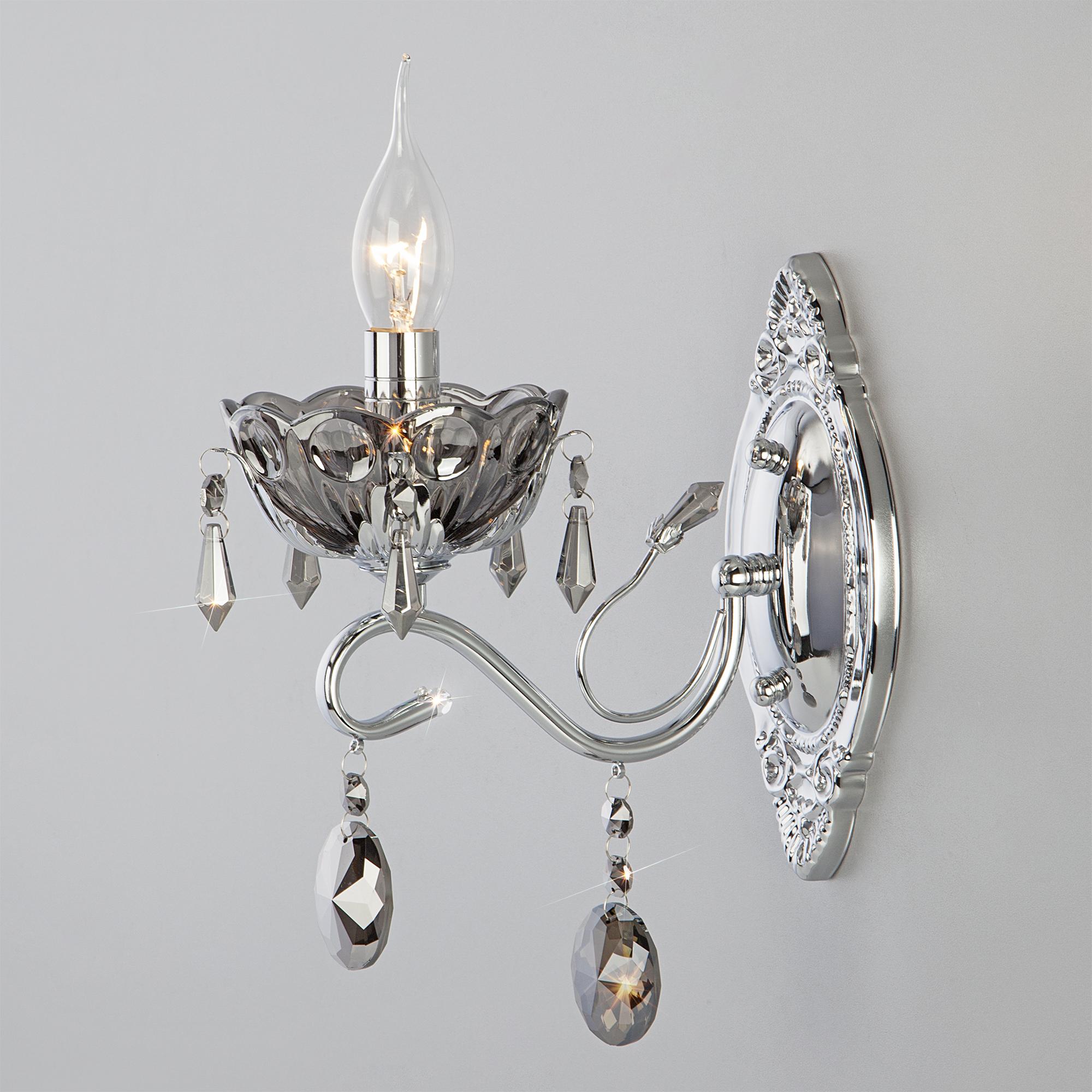 Классическое хрустальное бра Eurosvet 10103/1 хром/дымчатый хрусталь Strotskis