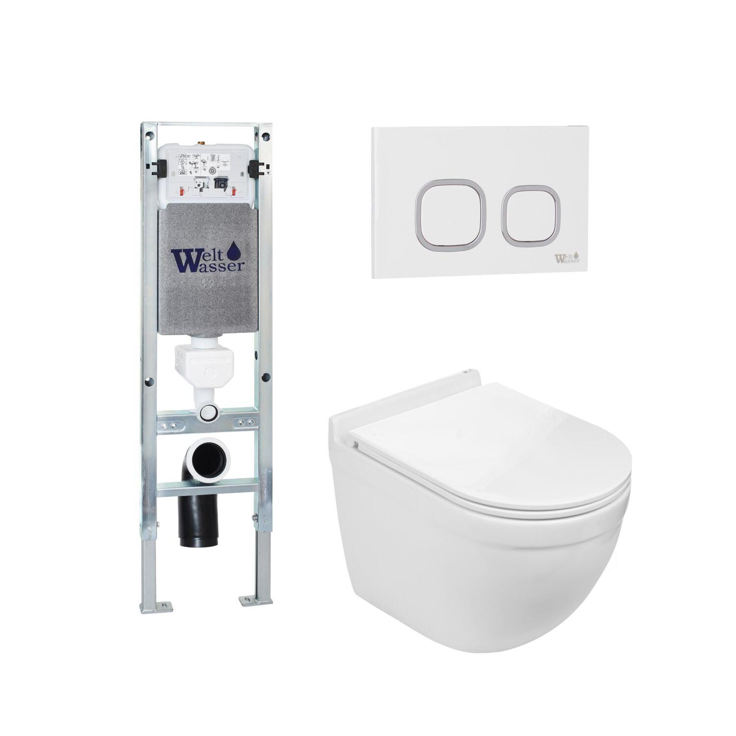 Комплект WeltWasser 10000012134 унитаз  HEIMBACH 043 GL-WT  + инсталляция AMBERG 350 ST  + кнопка см