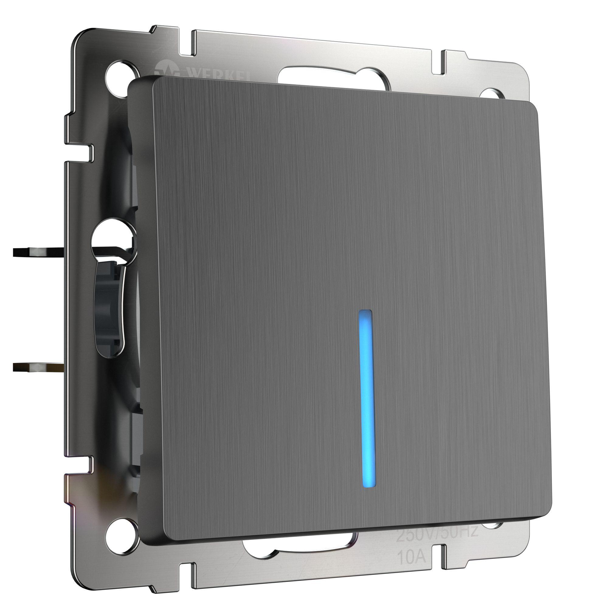 Выключатель одноклавишный с подсветкой графит рифленый Werkel W1110104