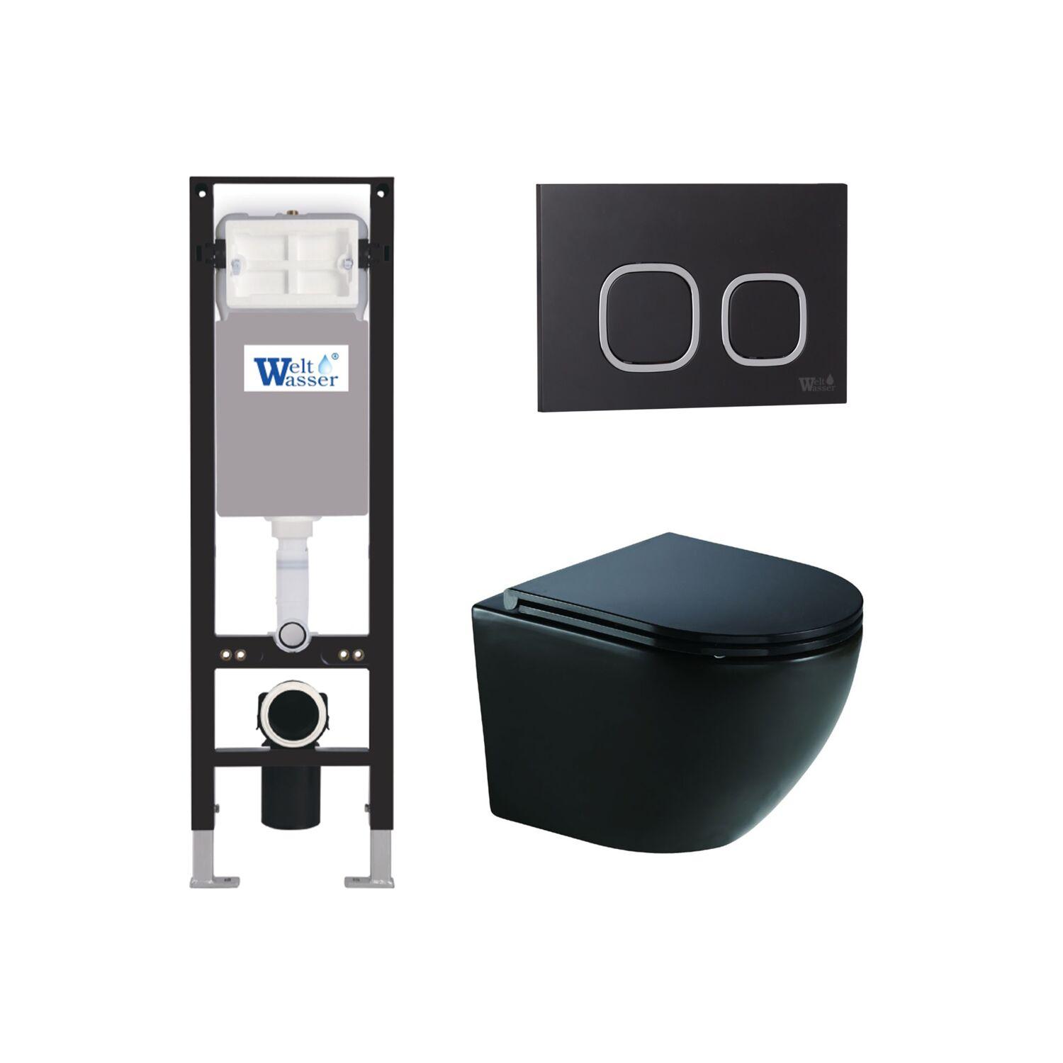 Комплект WeltWasser 10000012364 унитаз  MERZBACH 041 XL MT-BL  + инсталляция AMBERG 350  + кнопка см