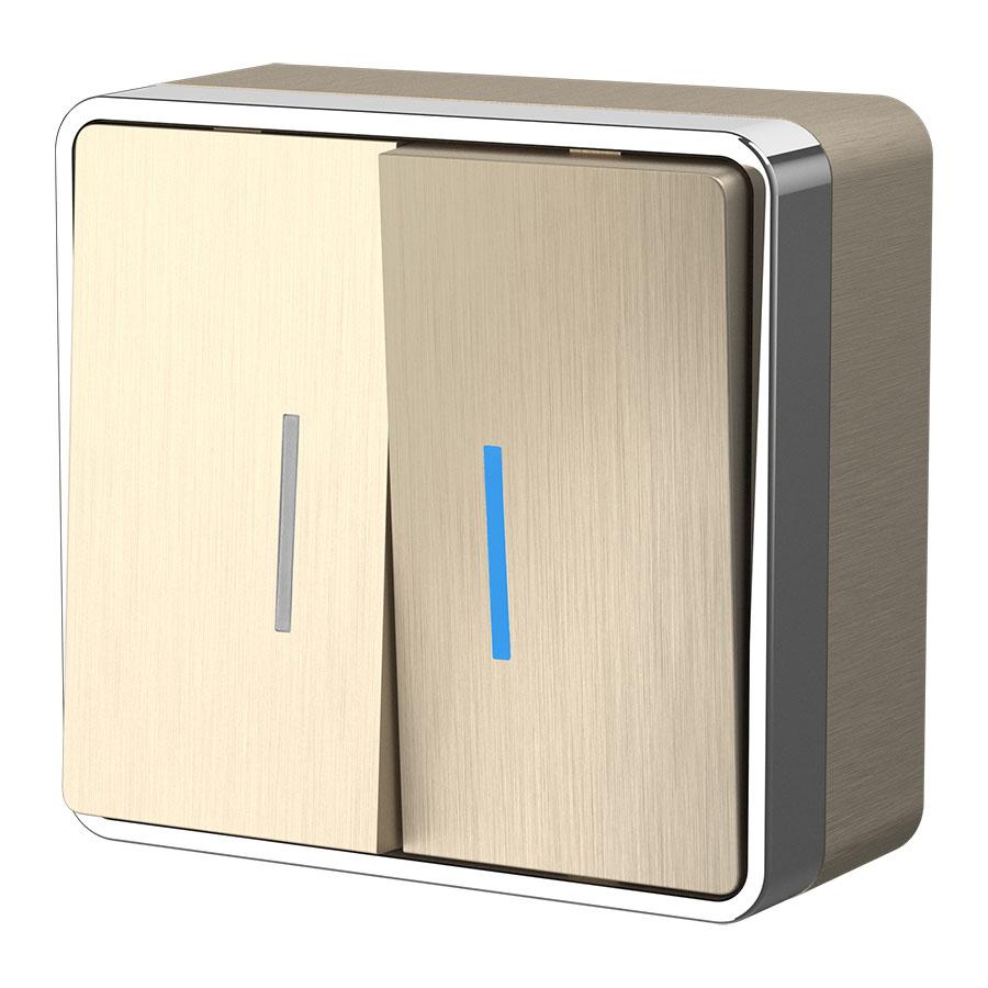 Выключатель двухклавишный с подсветкой Gallant шампань рифленый Werkel W5020110