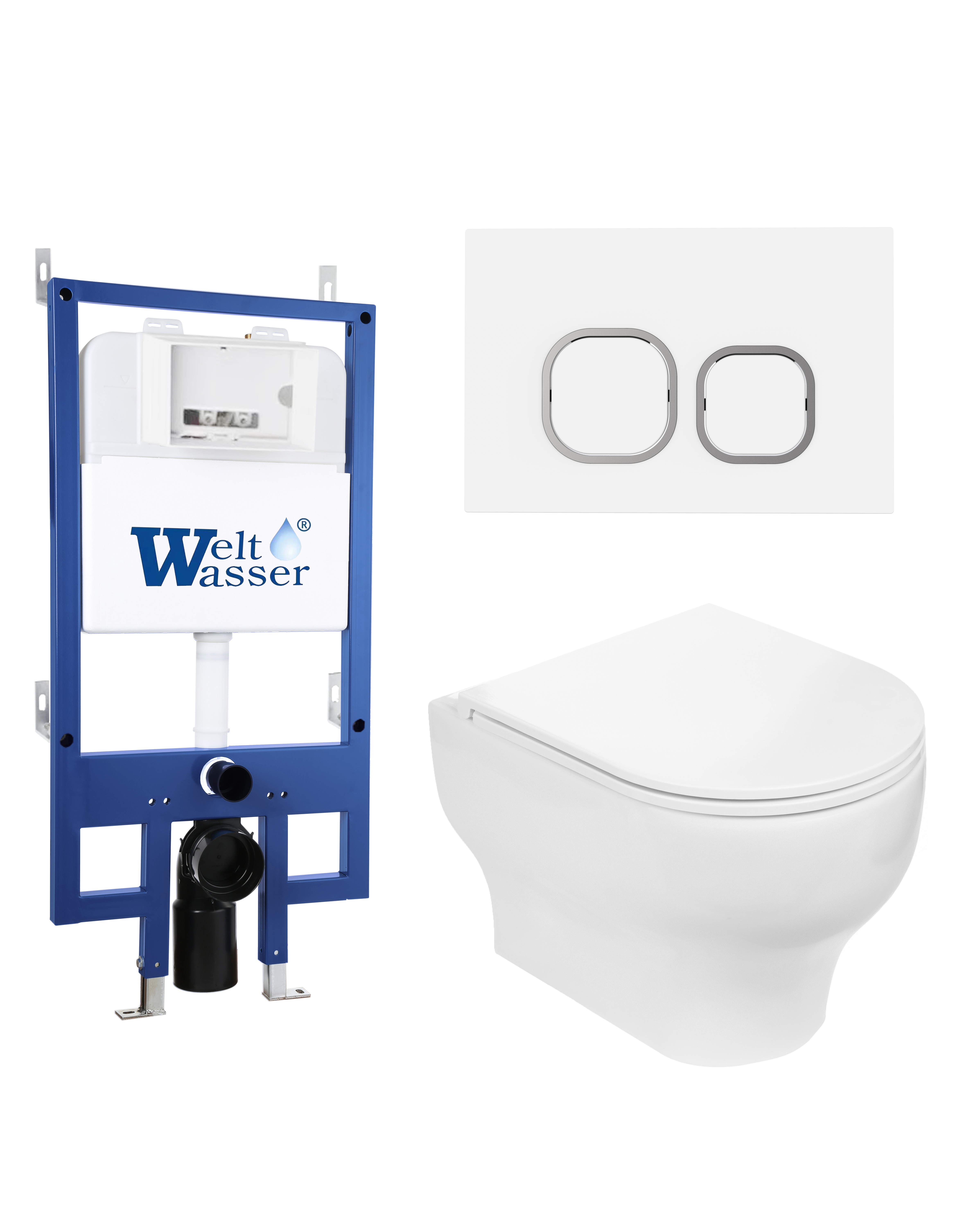 Комплект WeltWasser 10000010373 унитаз  ERLENBACH 004 GL-WT  + инсталляция BAMBERG 545  + кнопка смы
