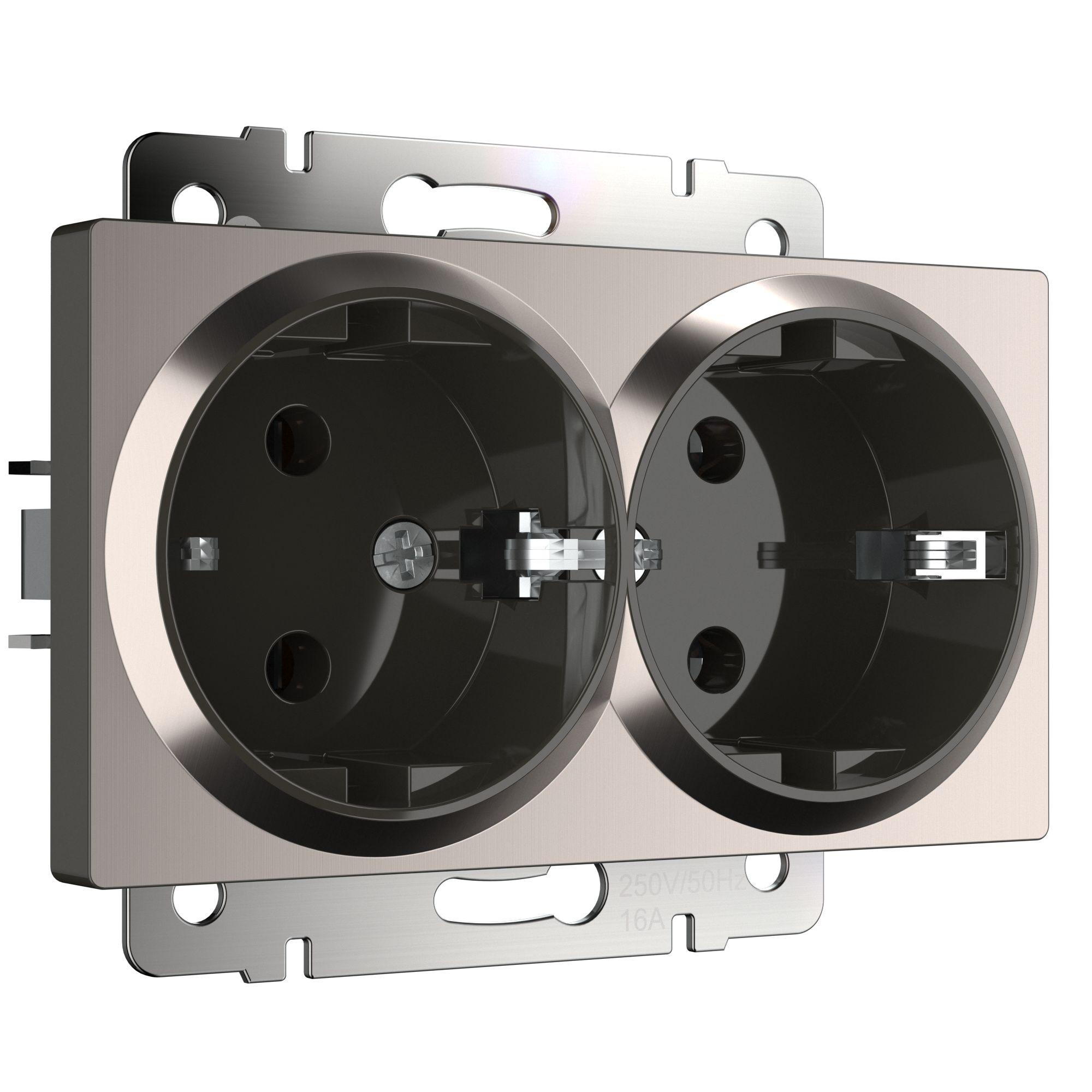 Розетка двойная с заземлением глянцевый никель Werkel W1172002