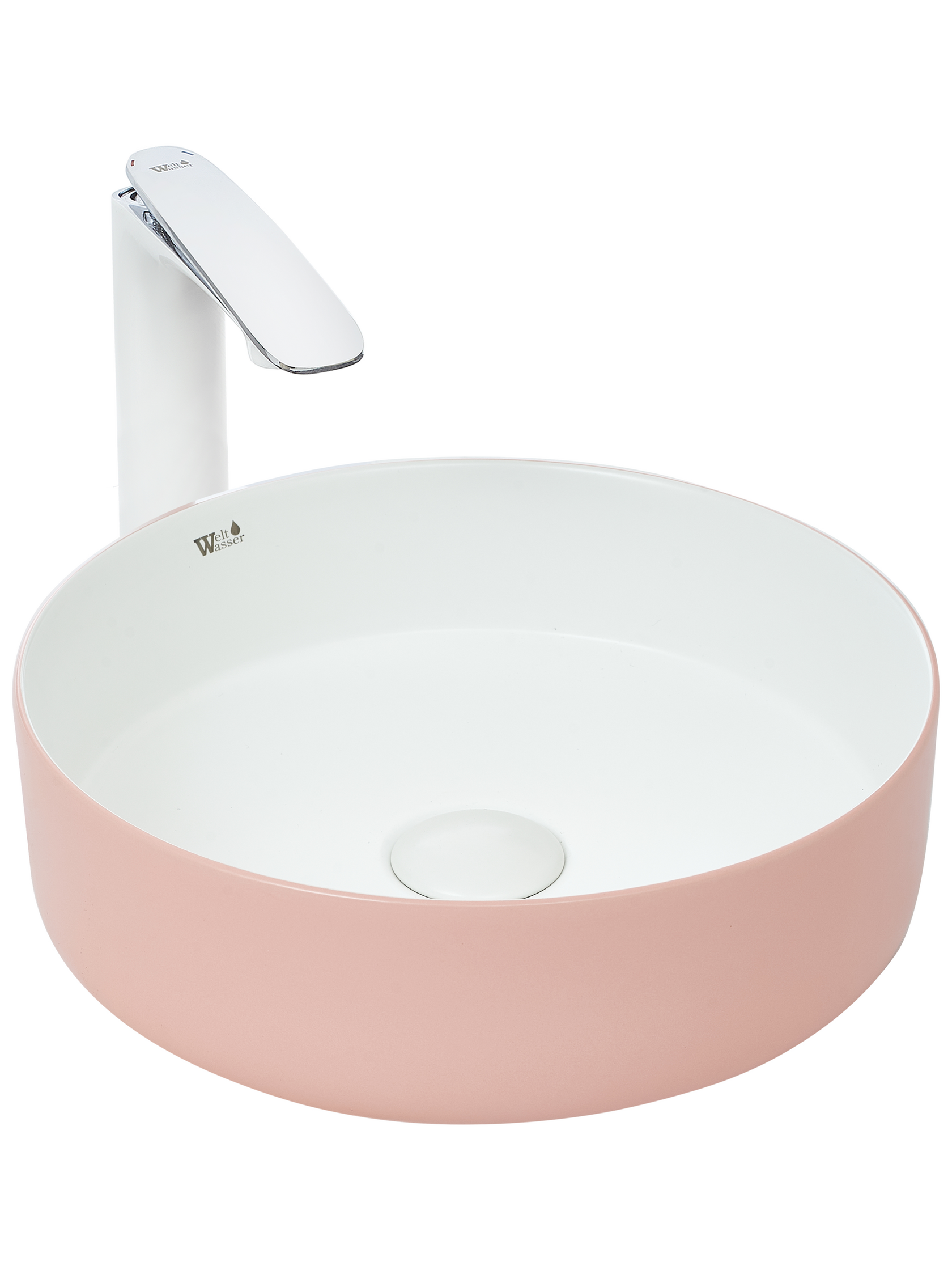 Раковина накладная WeltWasser 35.5/35.5/12 WW Elbach M3134 PW 10000004520 розовая/белая