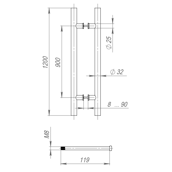 Ручка-скоба Fuaro PH-22-32 1200-Inox black (нержавейка) 45507