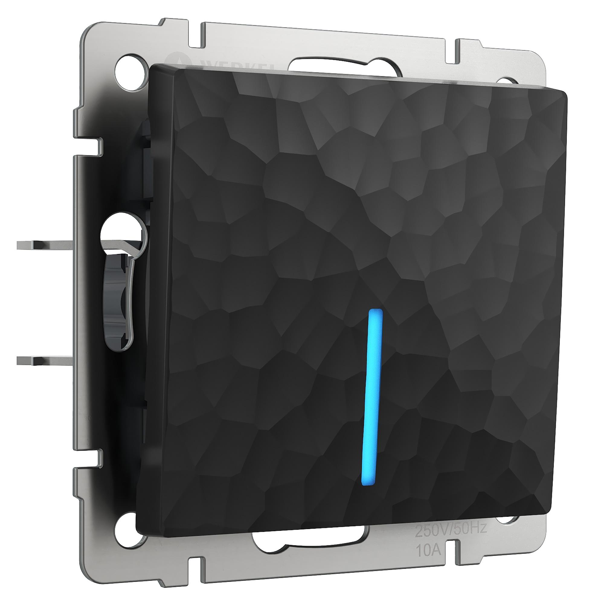 Выключатель одноклавишный проходной с подсветкой черный Werkel W1212108