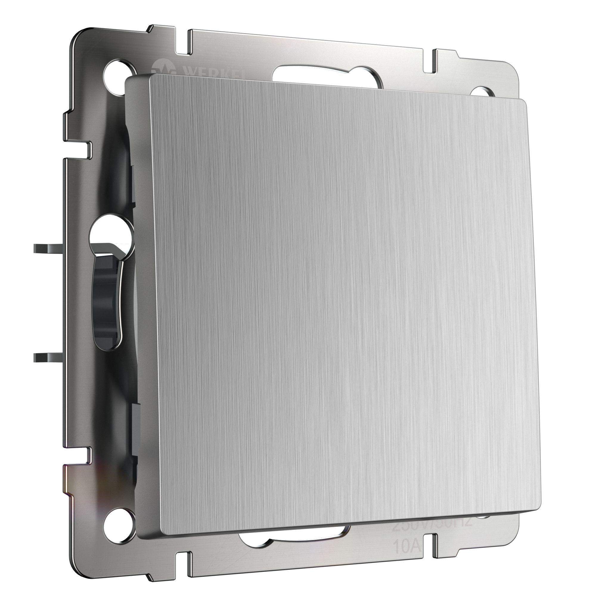 Выключатель одноклавишный проходной cеребряный рифленый Werkel W1112009