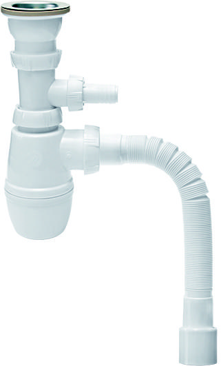 Сифон с выпуском 40 мм Wirquin Минор с отводом для стиральной или посудомоечной машины и гофротрубой