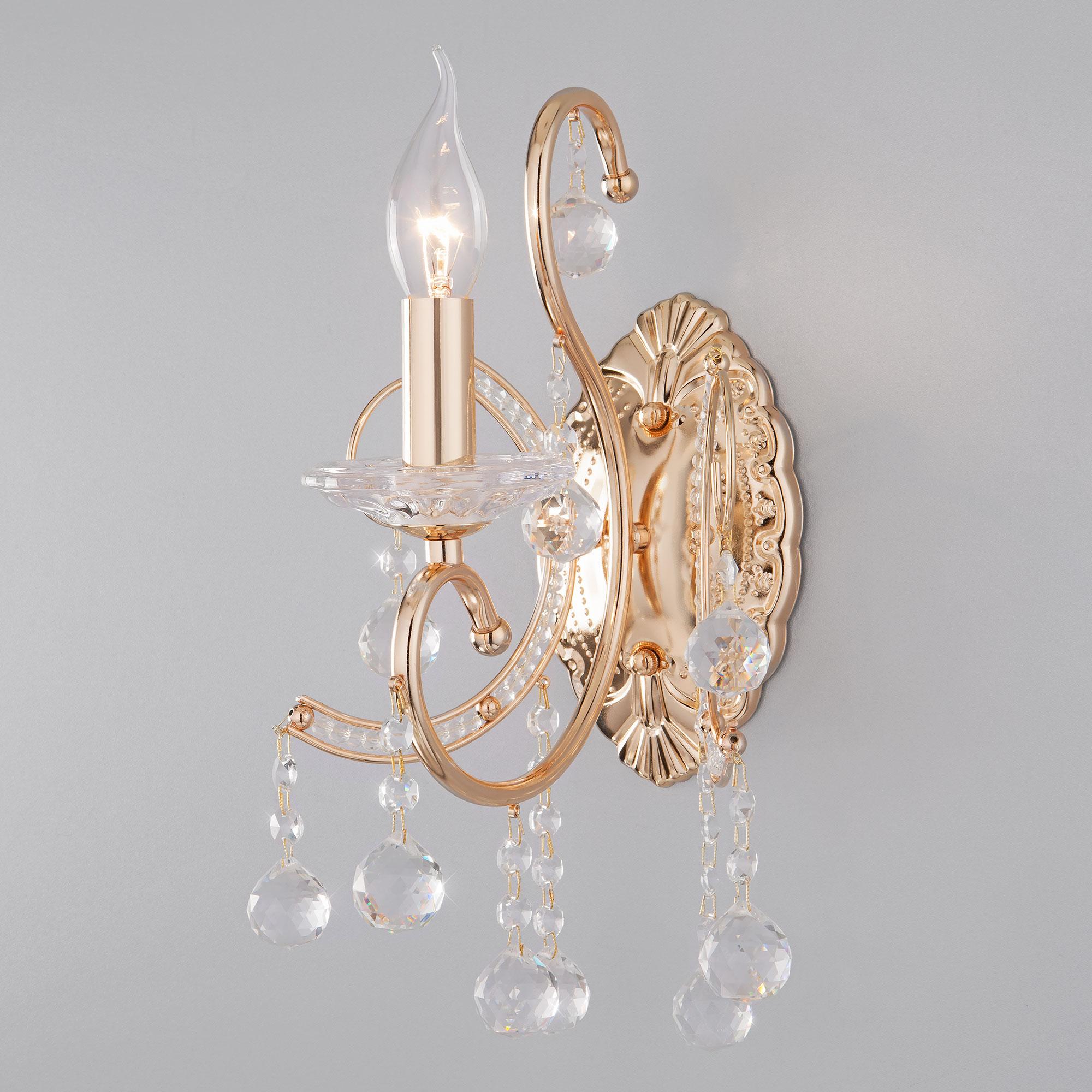 Бра классическое с хрусталем Eurosvet 10096/1 золото/прозрачный хрусталь Strotskis