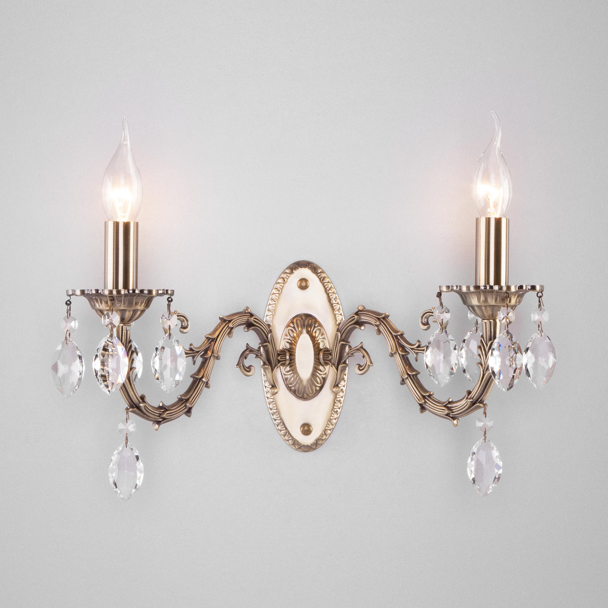 Классическое бра с хрусталем Eurosvet 10102/2 античная бронза/прозрачный хрусталь Strotskis