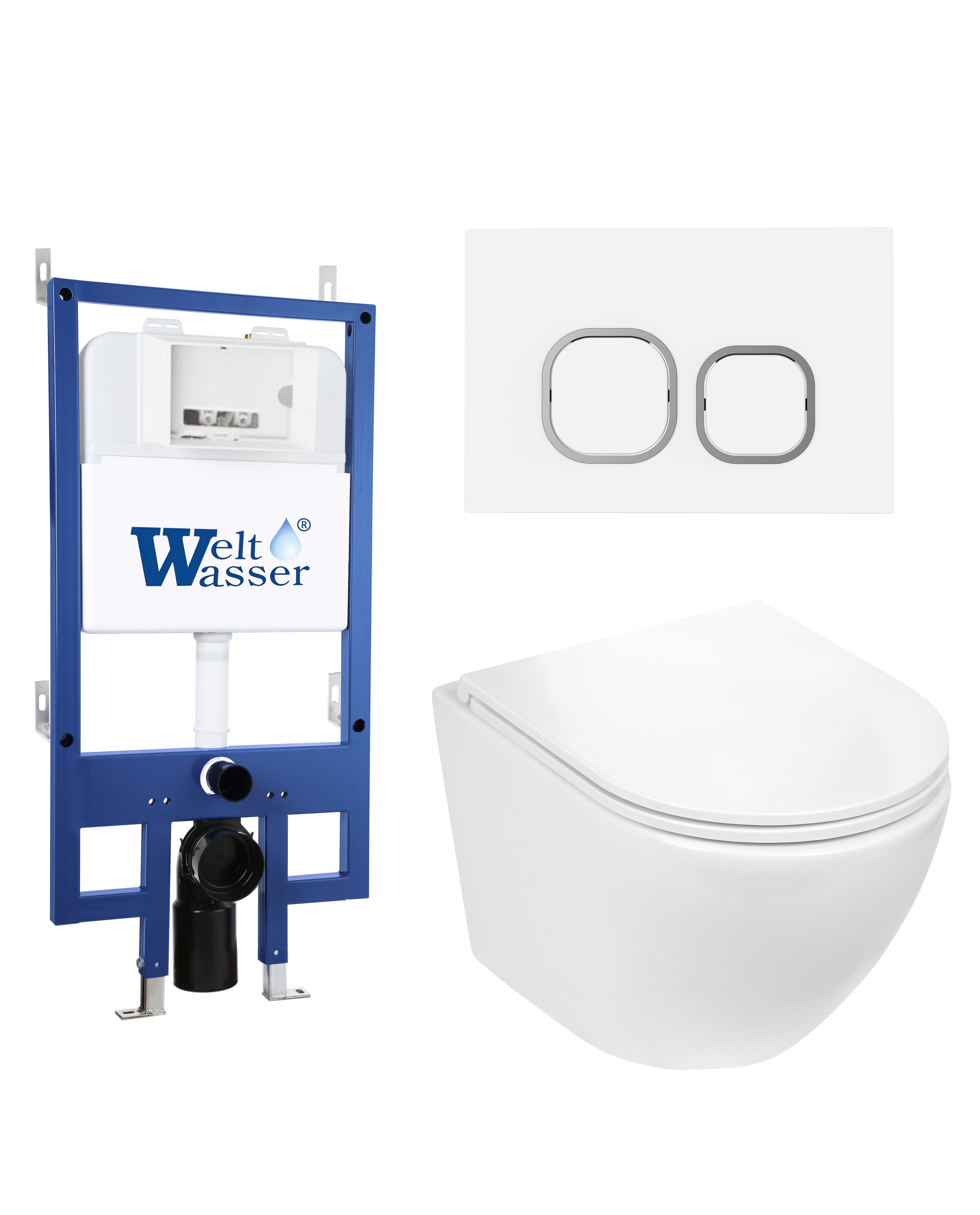 Комплект WeltWasser 10000012899 унитаз  MERZBACH 043 GL-WT  + инсталляция BAMBERG 545  + кнопка смыв