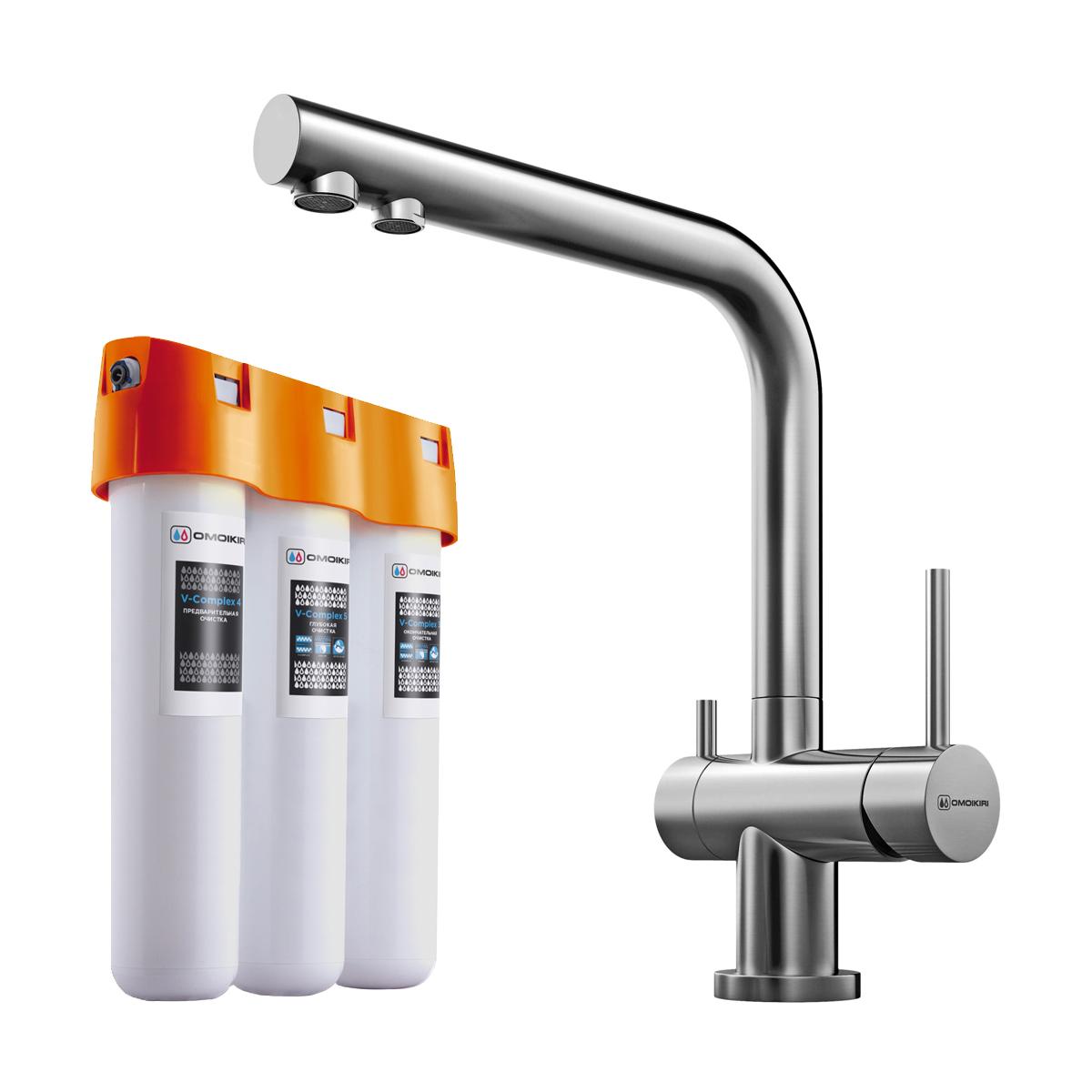 Комплект смеситель + фильтр Omoikiri Nagano-BN + Pure drop Lite 4011.8028