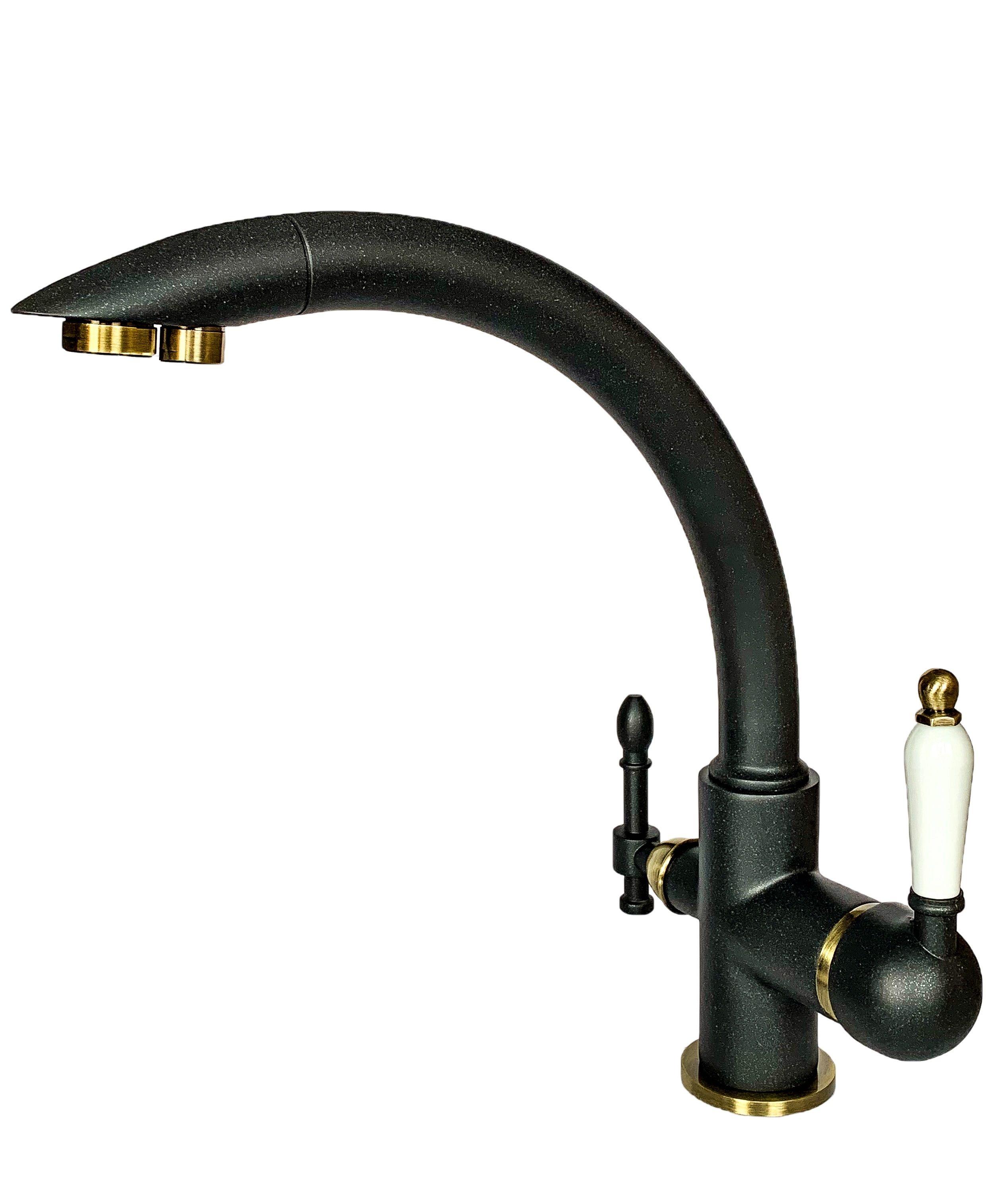 Смеситель для кухни с подключением фильтра 2в1 Milacio Castellon Ceramic антрацит/бронза MC.513.ABR