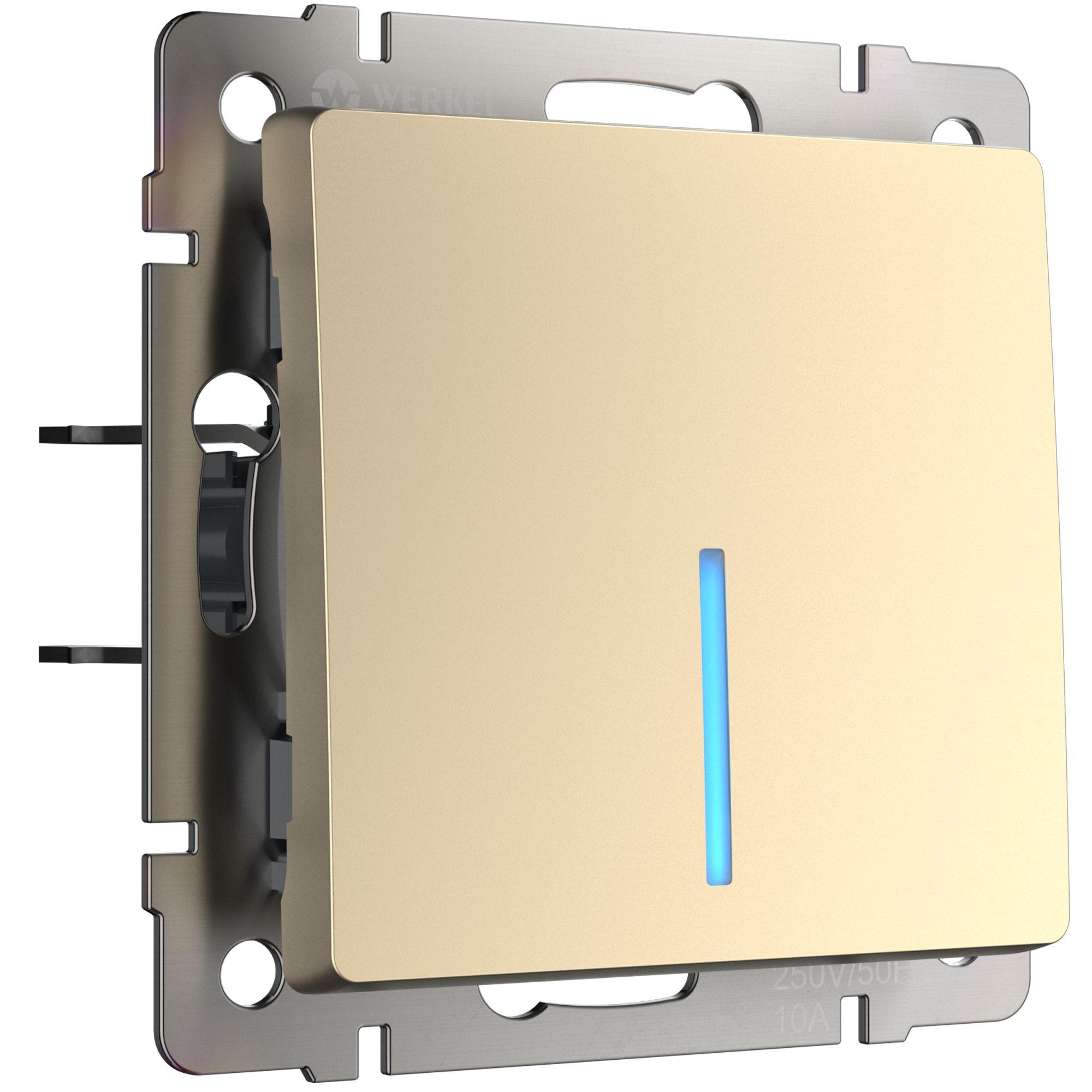 Выключатель одноклавишный проходной с подсветкой шампань Werkel W1112111