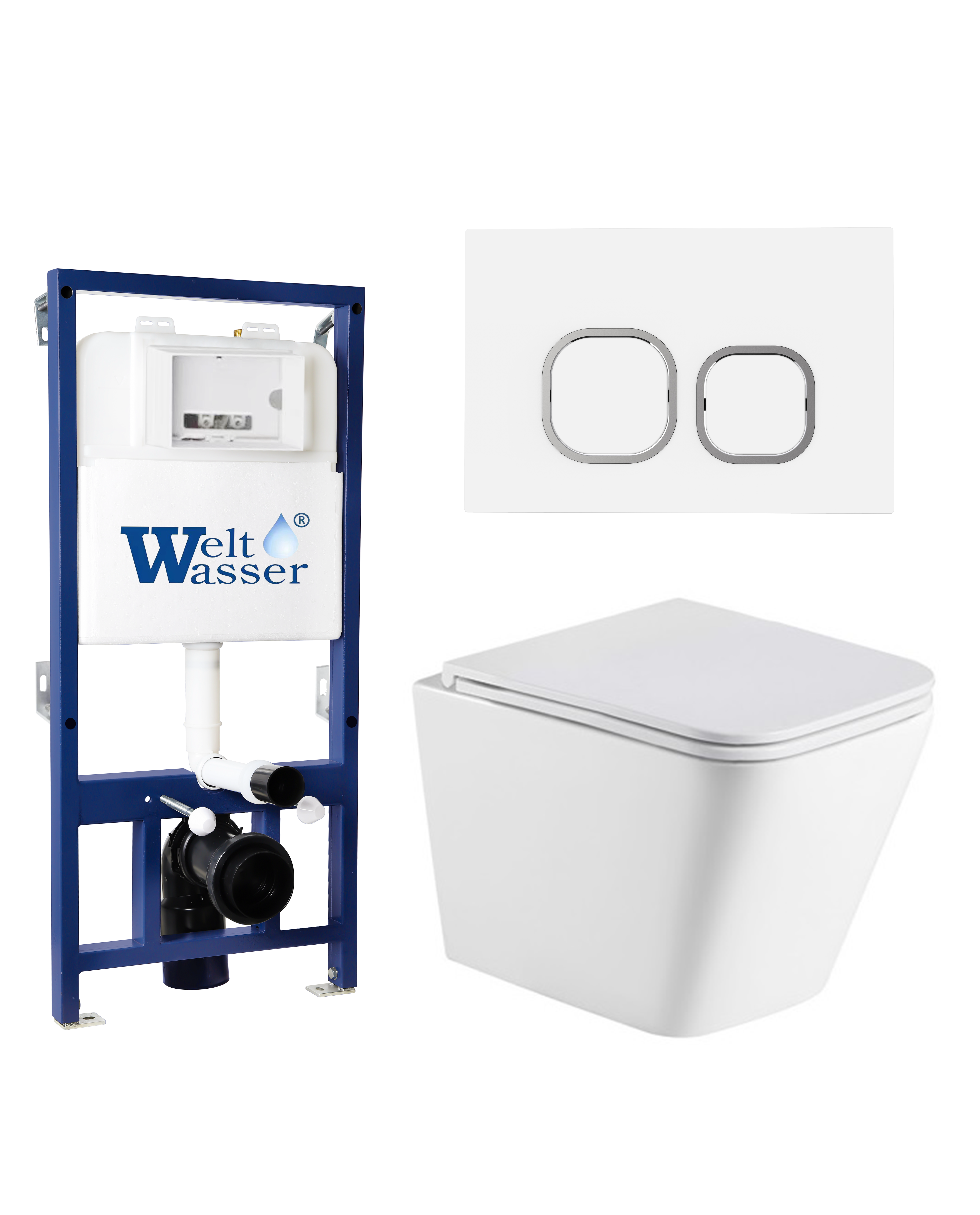 Комплект WeltWasser 10000012804 унитаз  GELBACH 043 MT-WT  + инсталляция BAMBERG 525  + кнопка смыва