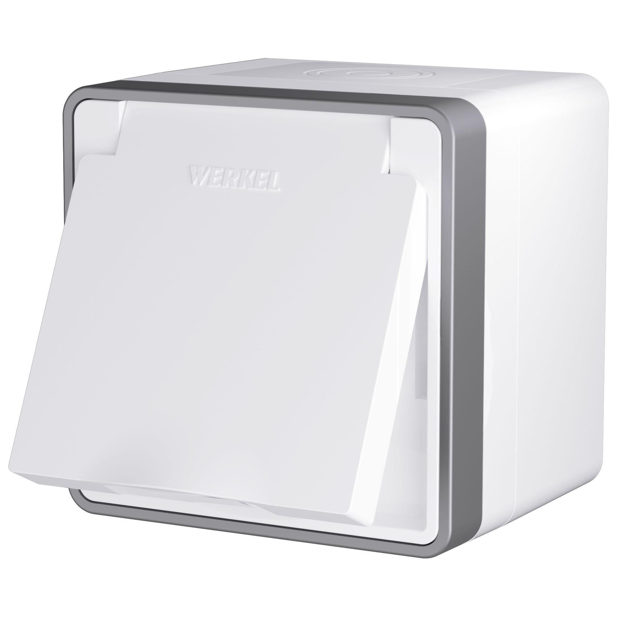 Розетка влагозащищенная с заземлением. защитной крышкой и шторками Gallant белая Werkel W5071201