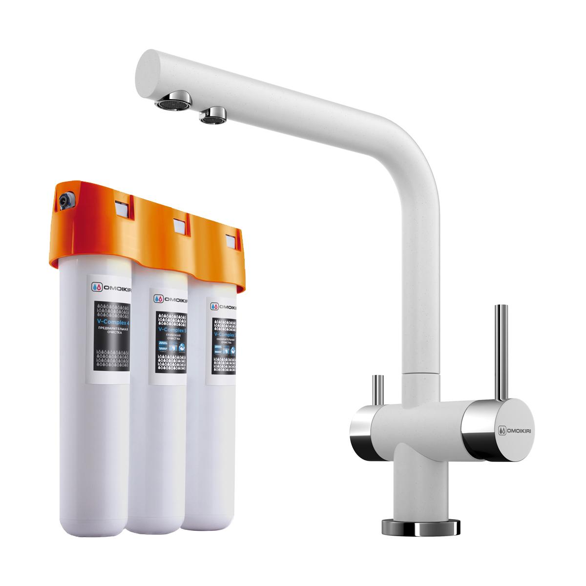 Комплект смеситель + фильтр Omoikiri Nagano-WH + Pure drop Lite 4054.8028