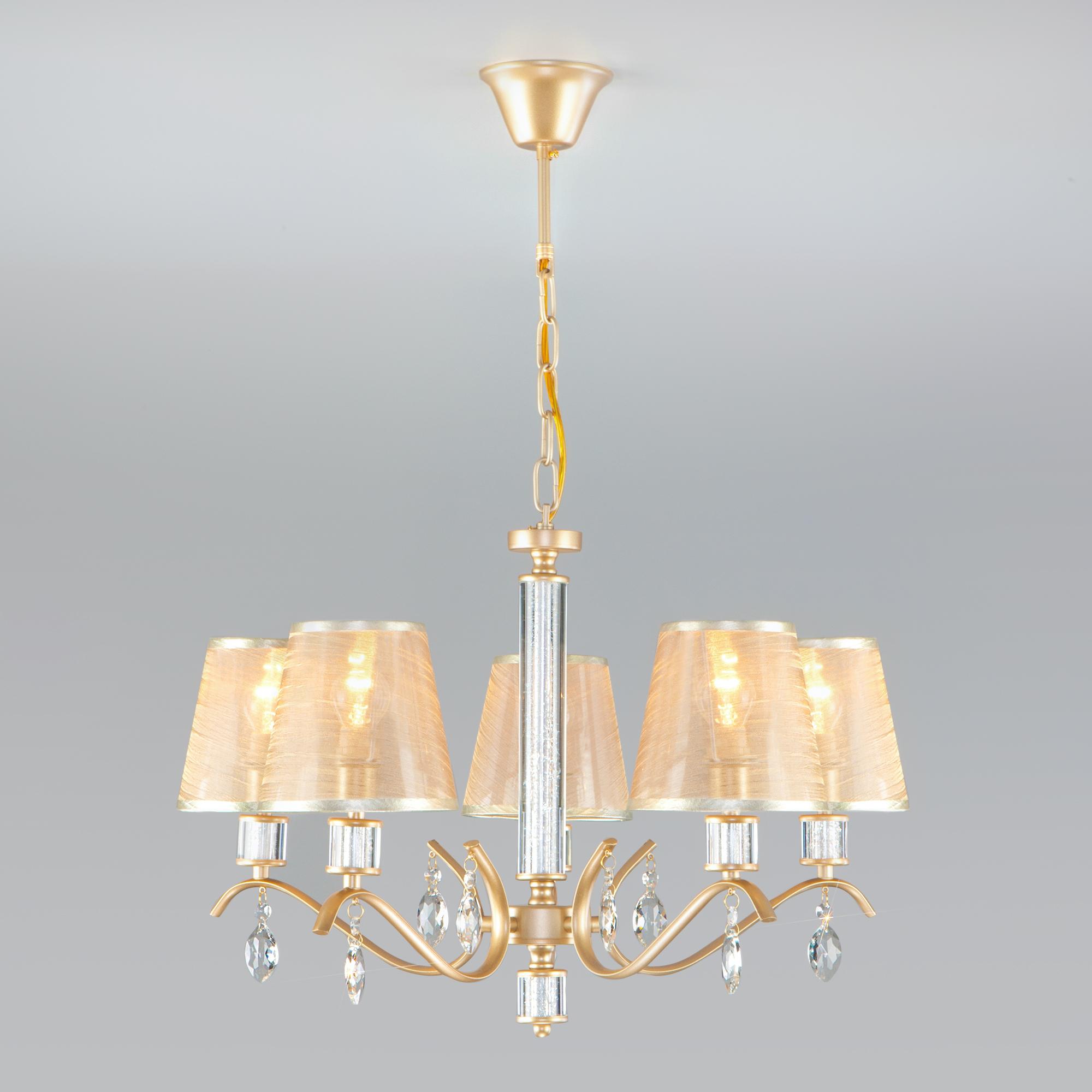 Классическая люстра с абажурами Eurosvet 60103/5 перламутровое золото