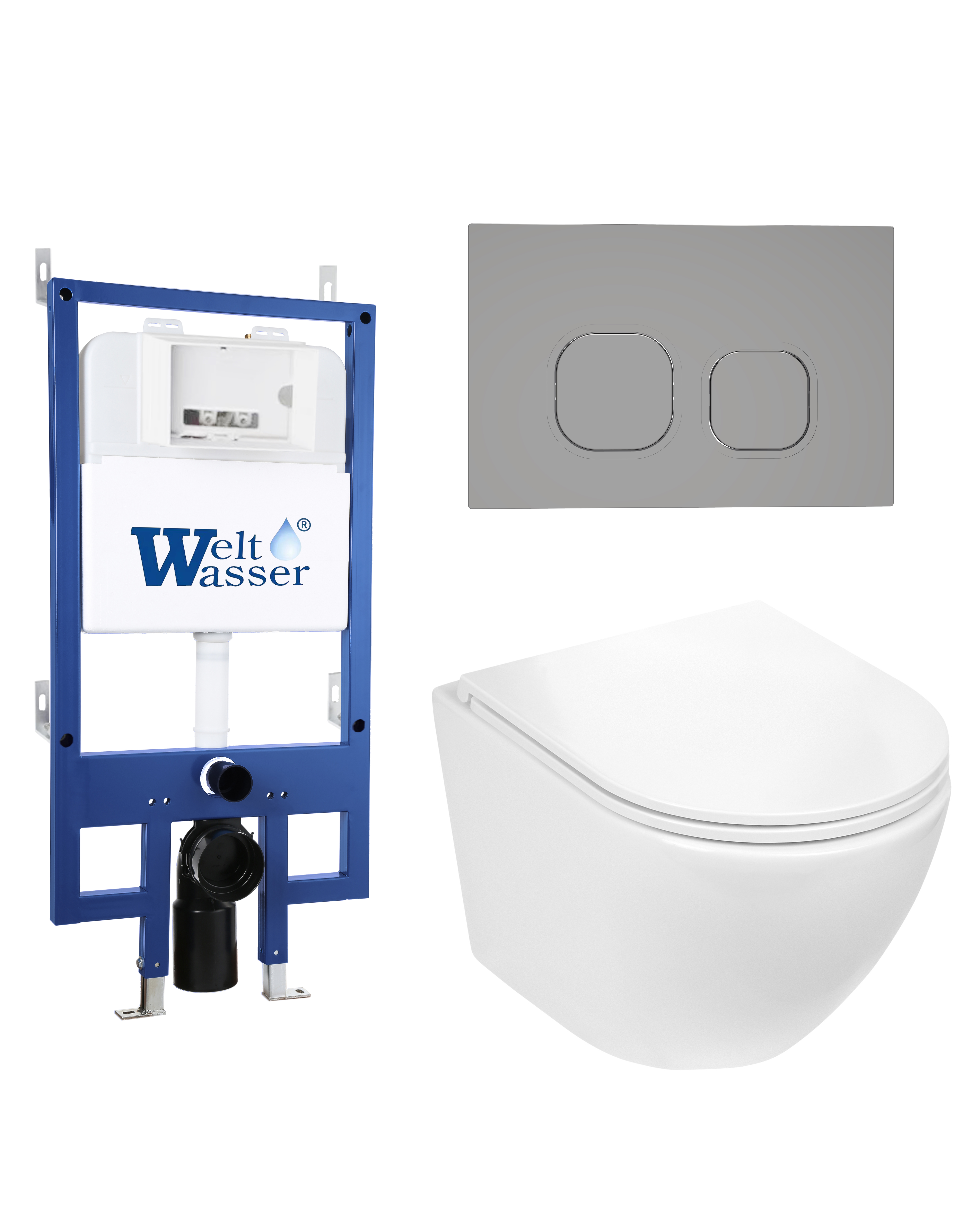 Комплект WeltWasser 10000012898 унитаз  MERZBACH 043 GL-WT  + инсталляция BAMBERG 545  + кнопка смыв