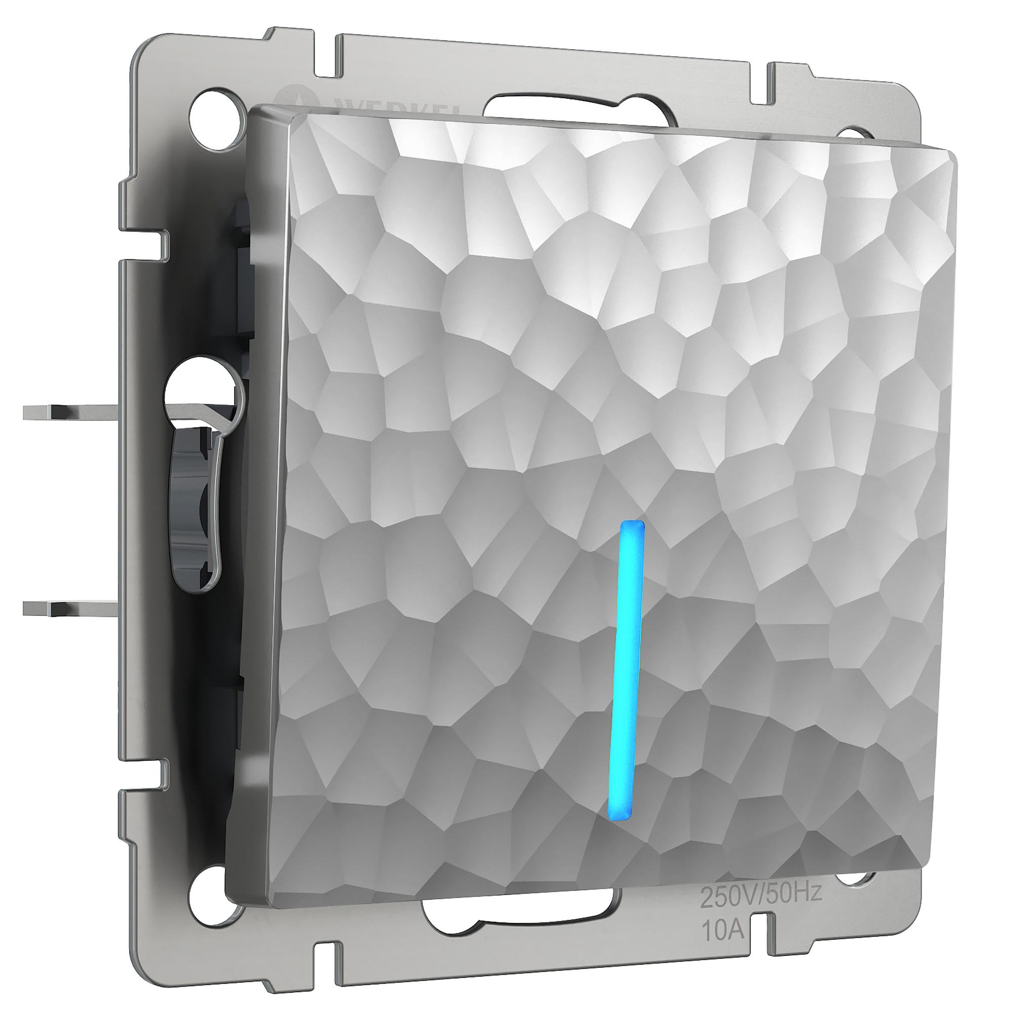 Выключатель одноклавишный с подсветкой серебряный Werkel W1210106