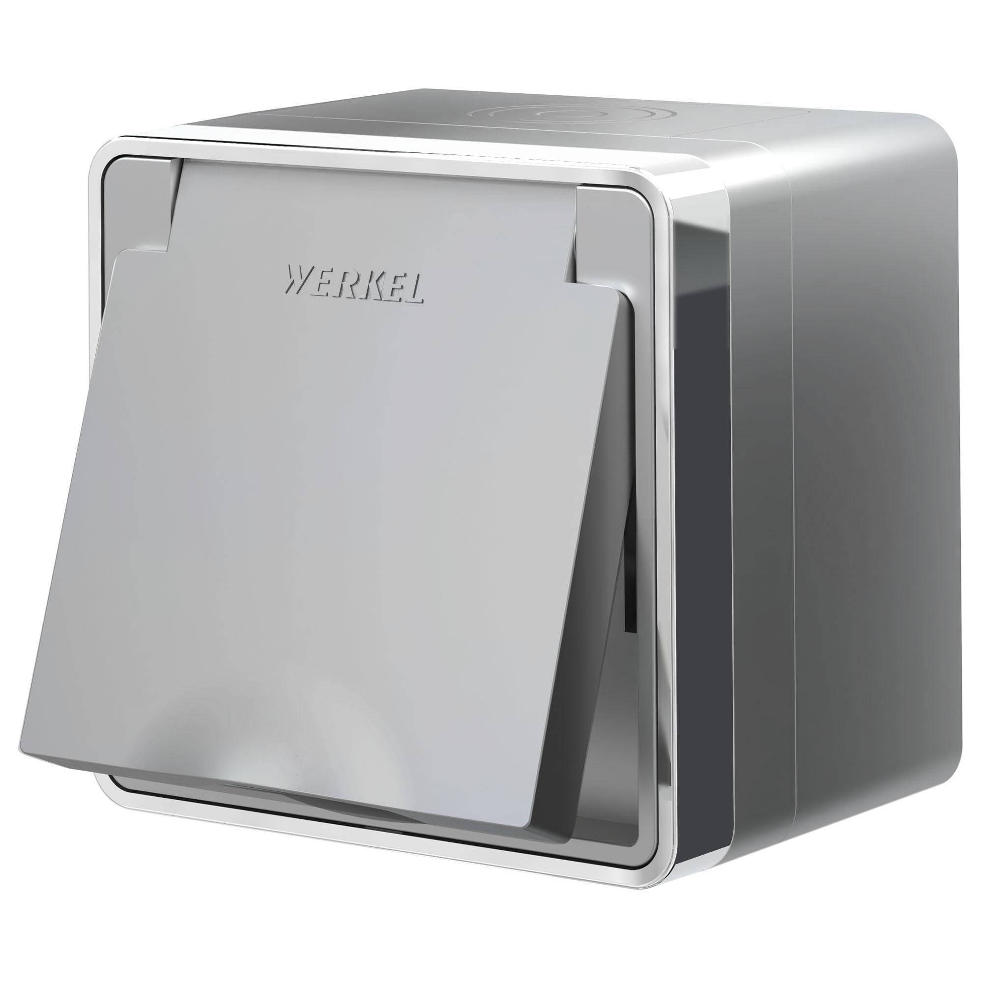 Розетка влагозащищенная с заземлением с защитной крышкой и шторками Gallant серебряный Werkel W50712