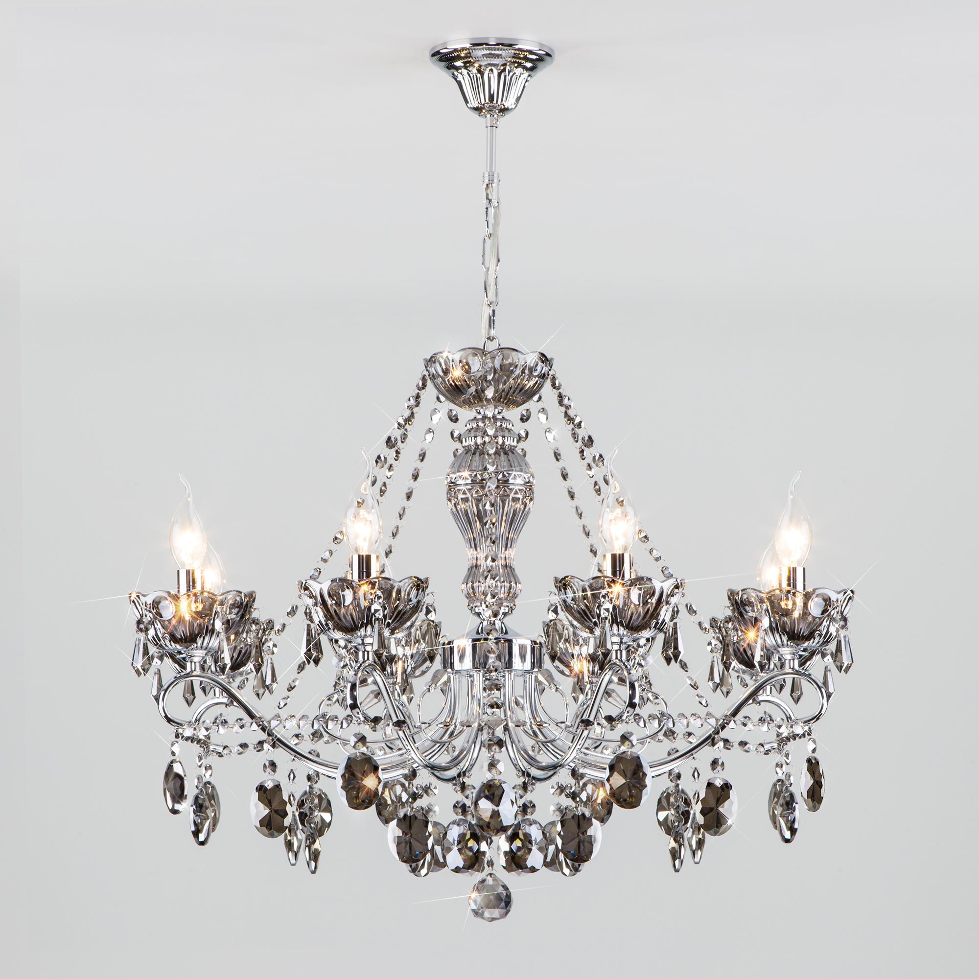 Классическая хрустальная люстра Eurosvet 10103/8 хром/дымчатый хрусталь Strotskis