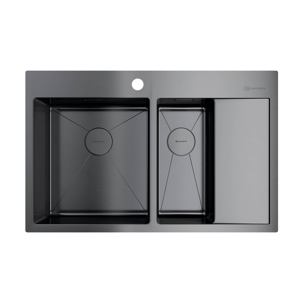 Врезная кухонная мойка Omoikiri Akisame 78-2-GM-L вороненая сталь 4973101