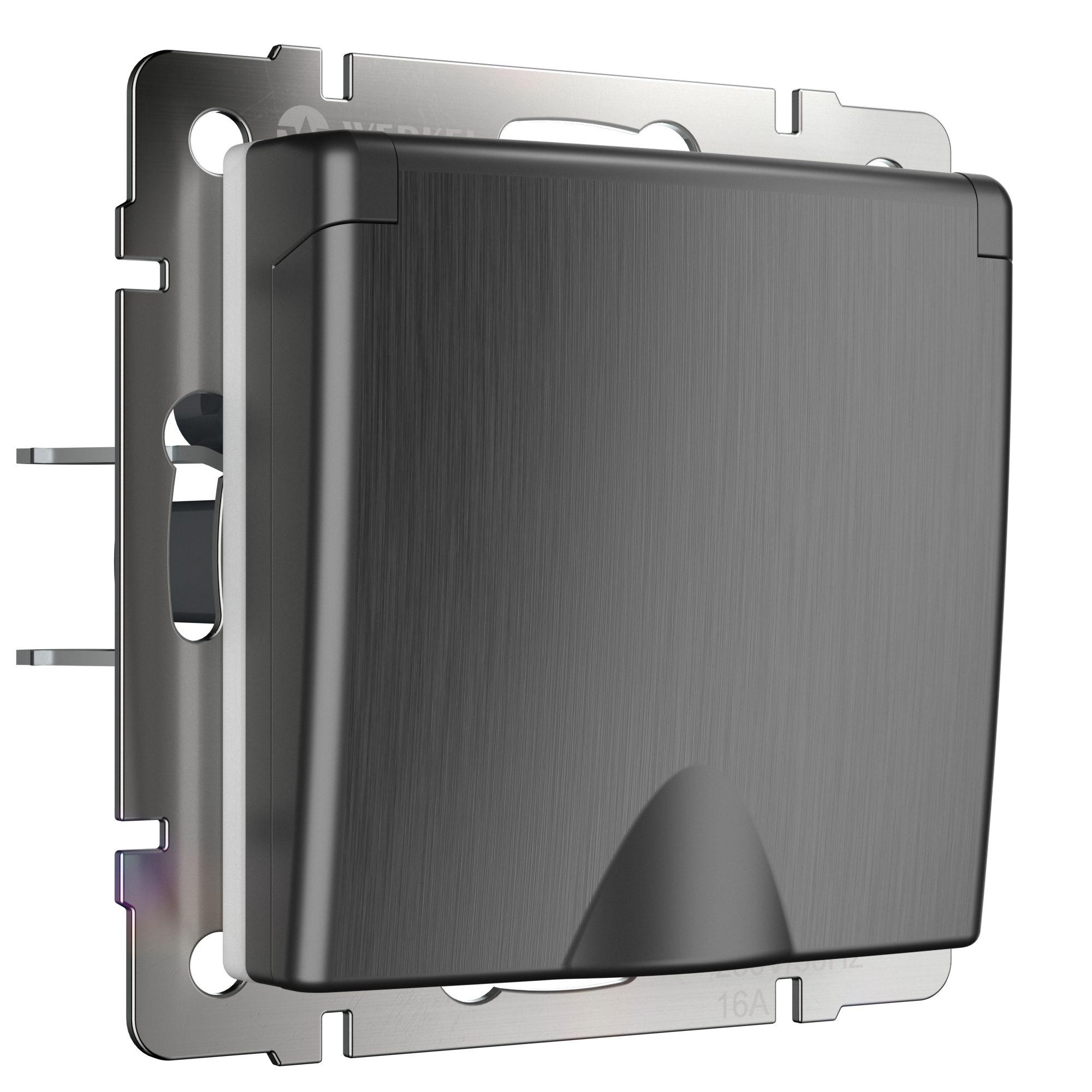 Розетка влагозащищенная с заземлением с защитной крышкой и шторками графит рифленый Werkel W1171204