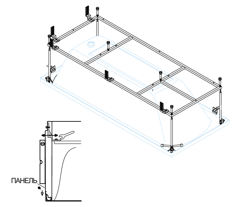 Металлический каркас для акриловой ванны Cezares PLANE-190-90-MF-R