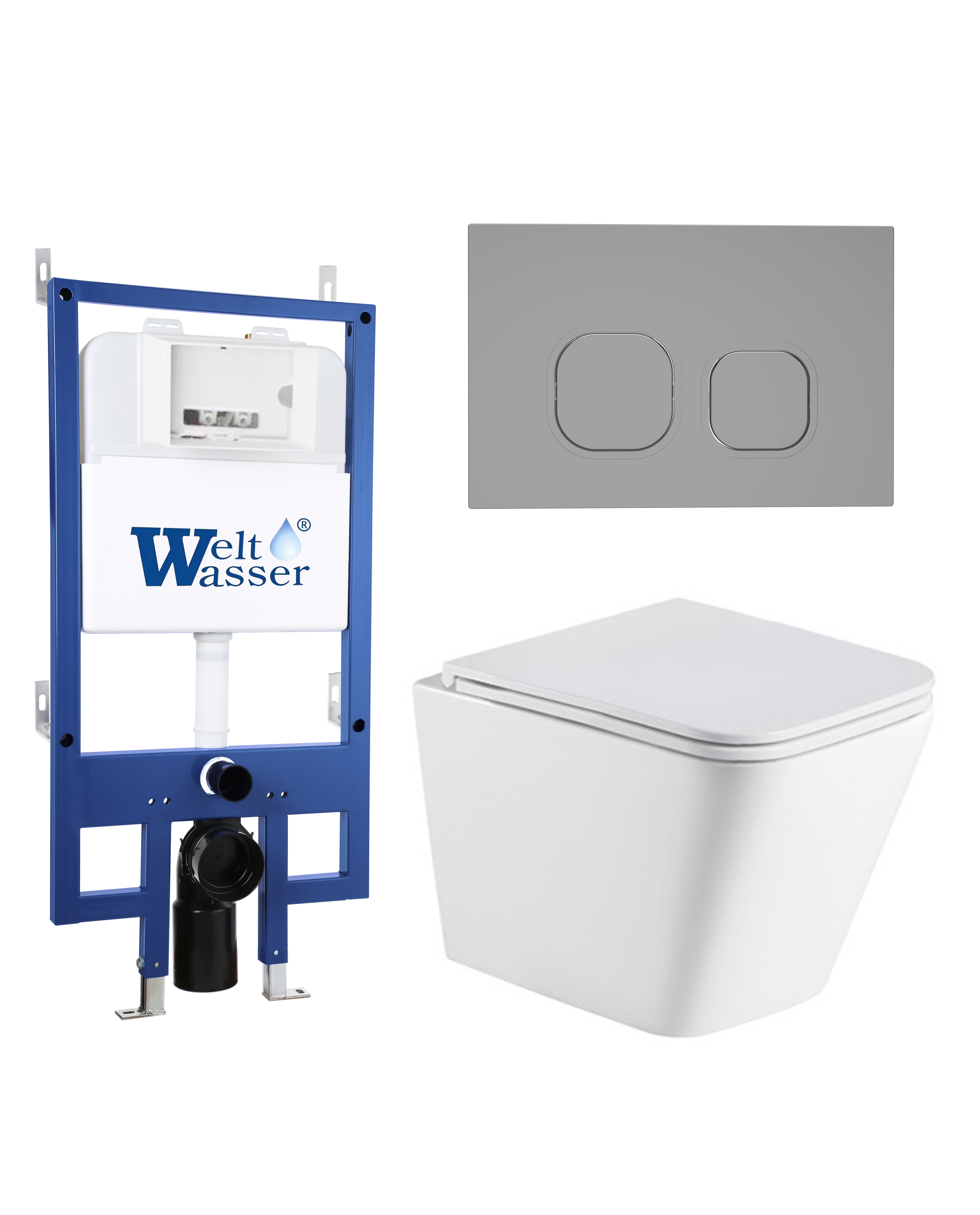 Комплект WeltWasser 10000012806 унитаз  GELBACH 043 MT-WT  + инсталляция BAMBERG 545  + кнопка смыва