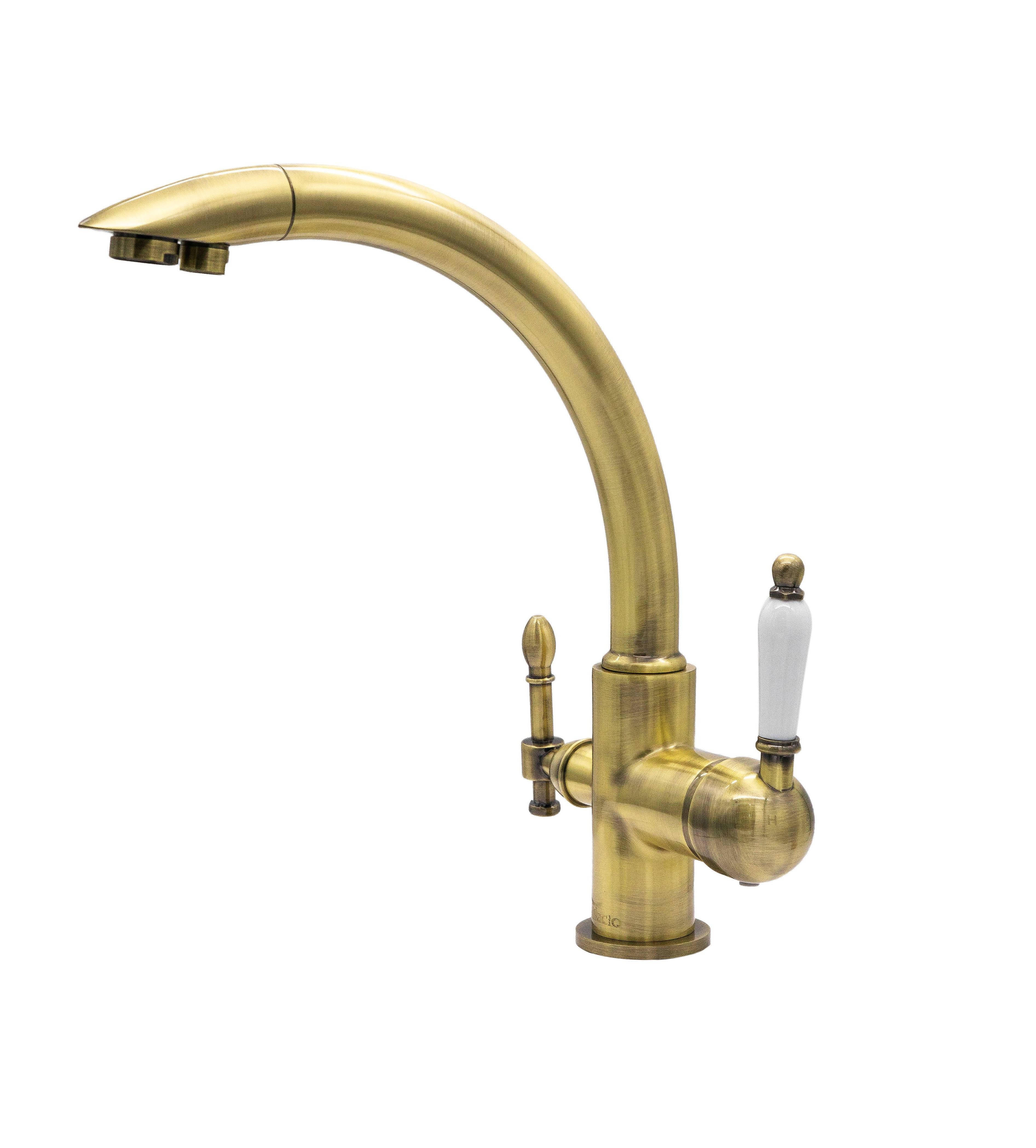 Смеситель для кухни с подключением фильтра 2в1 Milacio Castellon Ceramic бронза MC.513.BR