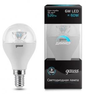 Лампа светодиодная Gauss LED Globe-dim 6W E14 2100K шар