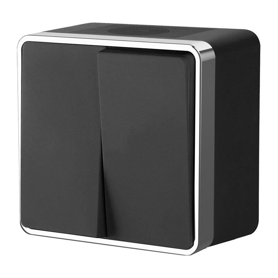 Выключатель двухклавишный влагозащищенный Gallant черный/хром Werkel WL15-03-02