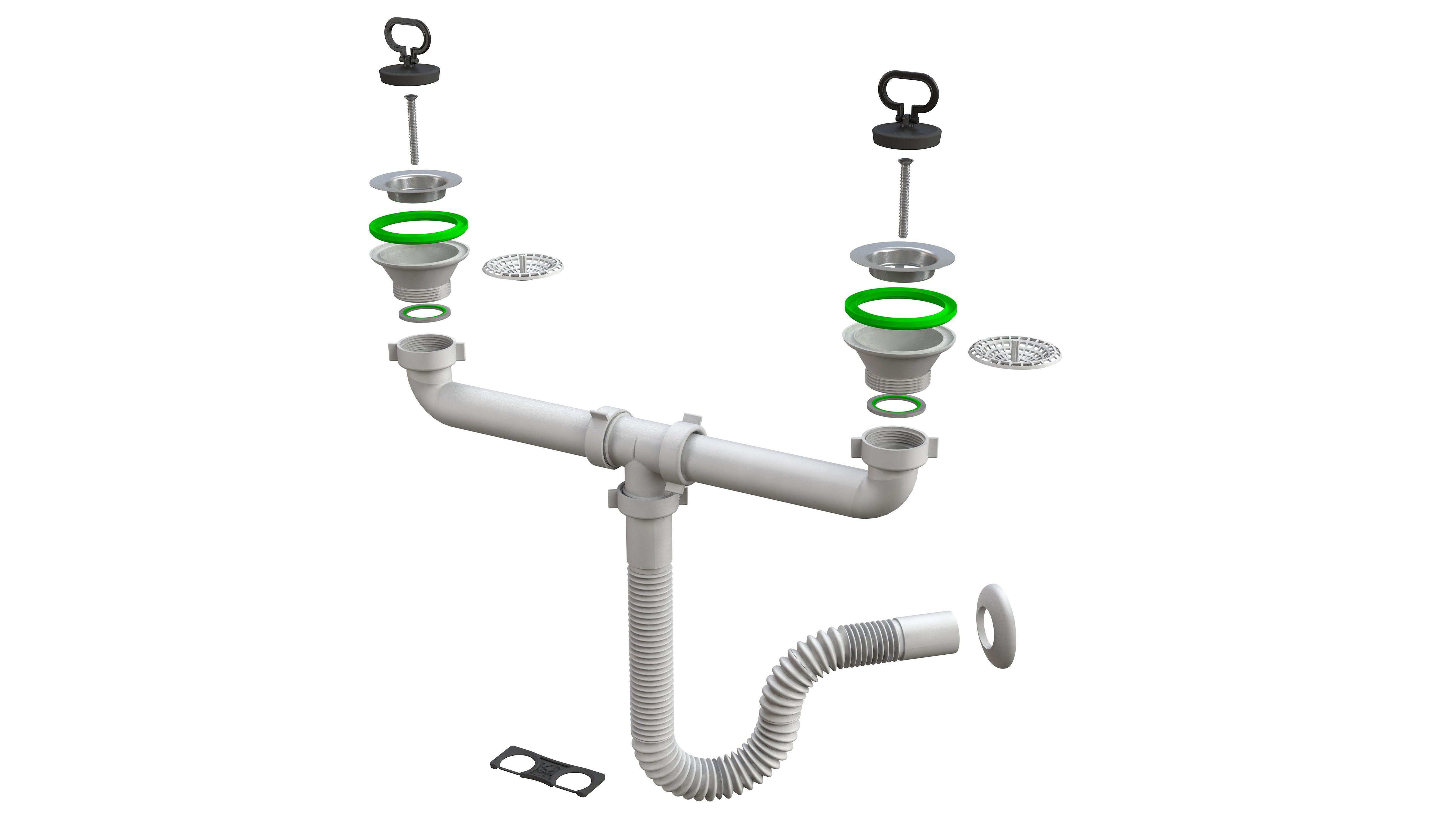 Cифон для двойной мойки Bonomini d80 с пробкой, слиная гофра d40 1856FX64S0WZ