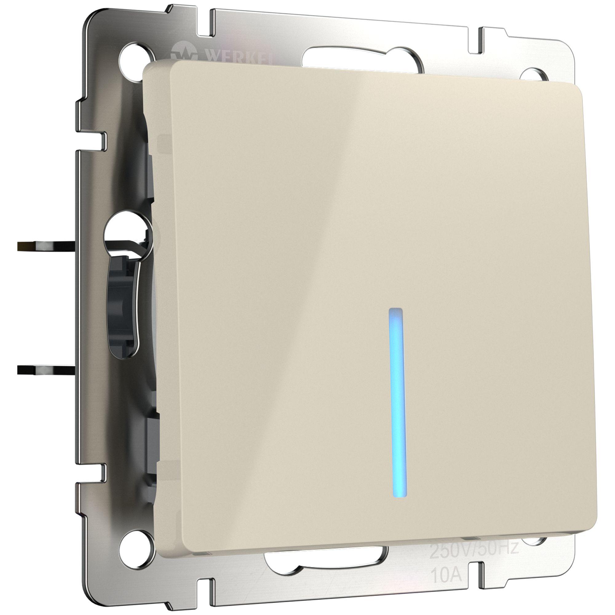 Выключатель одноклавишный проходной с подсветкой слоновая кость Werkel W1112103