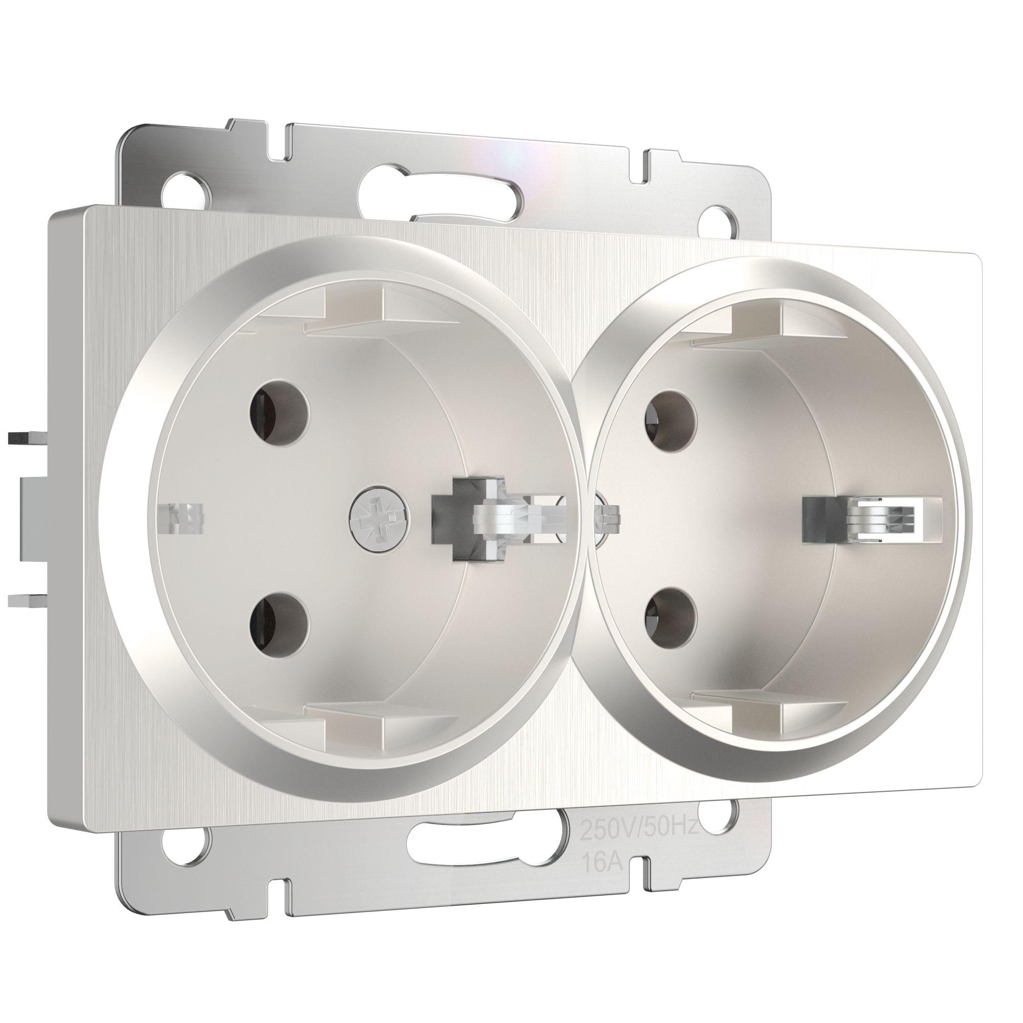 Розетка двойная с заземлением перламутровый рифленый Werkel W1172013