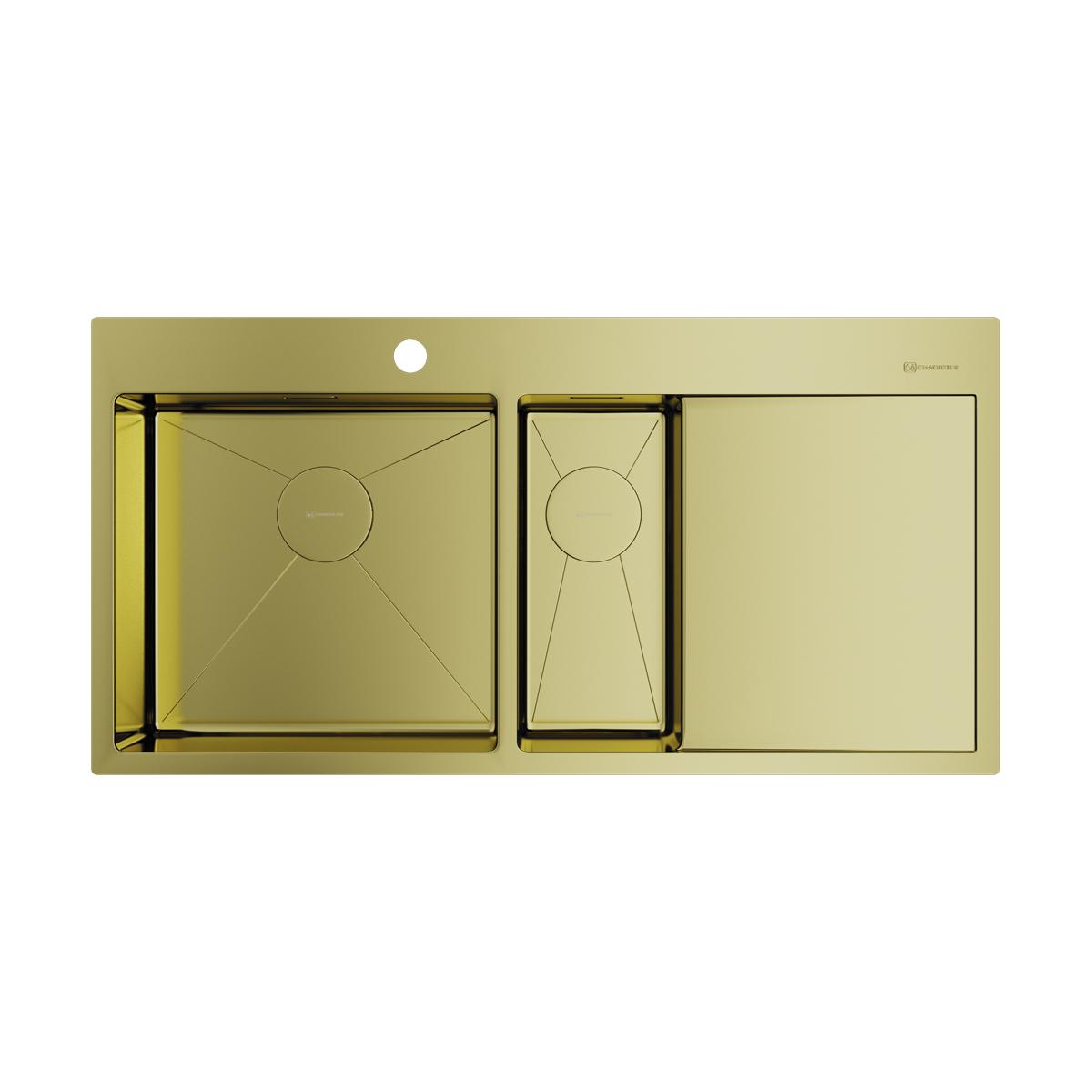 Врезная кухонная мойка Omoikiri Akisame 100-2-LG-L нерж.сталь/светлое золото 4973089